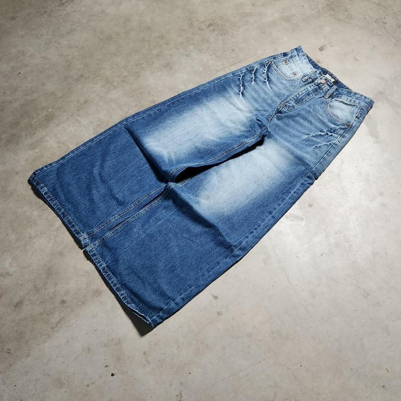 Japanese Brand Baggy blue faded jeans wide leg loose fit distressed denim Size US 32 / EU 48 - 5 Thumbnail