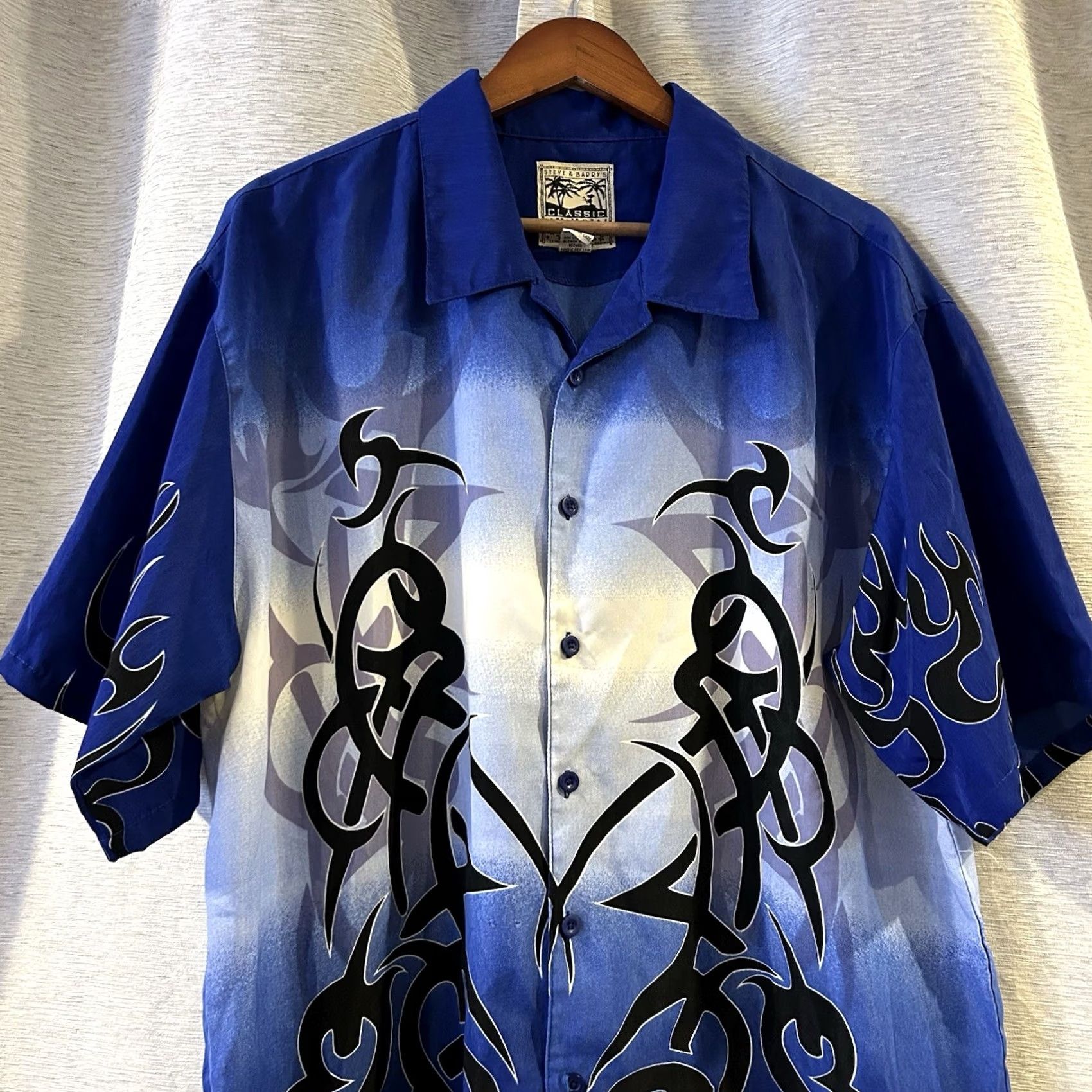 Vintage VINTAGE Steve & Barry’s Hawaiian Shirt Blue Tribal Button Up XL Men Short Sleeve Collared 100% Polyester Button-Up Size US XL / EU 56 / 4 - 3 Thumbnail