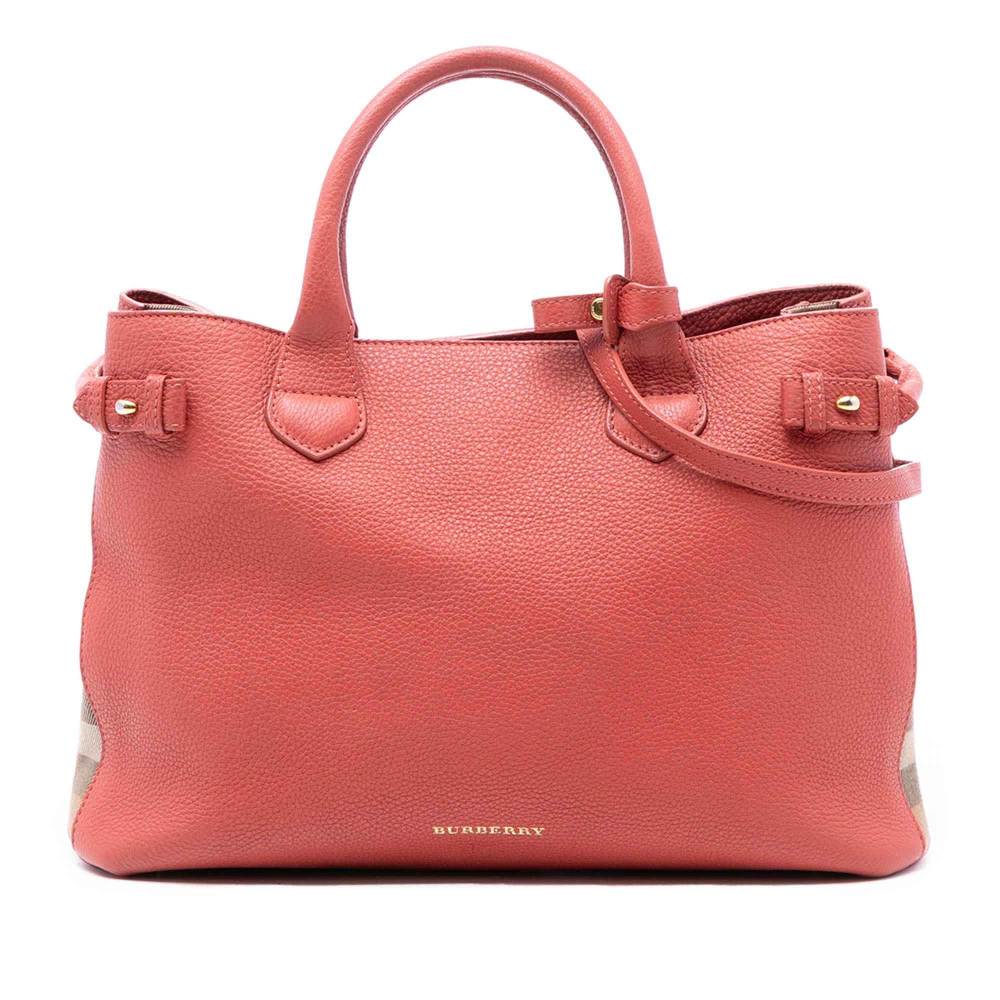 Burberry Burberry Medium Leather and House Check Canvas Banner Satchel Size ONE SIZE - 1 Thumbnail