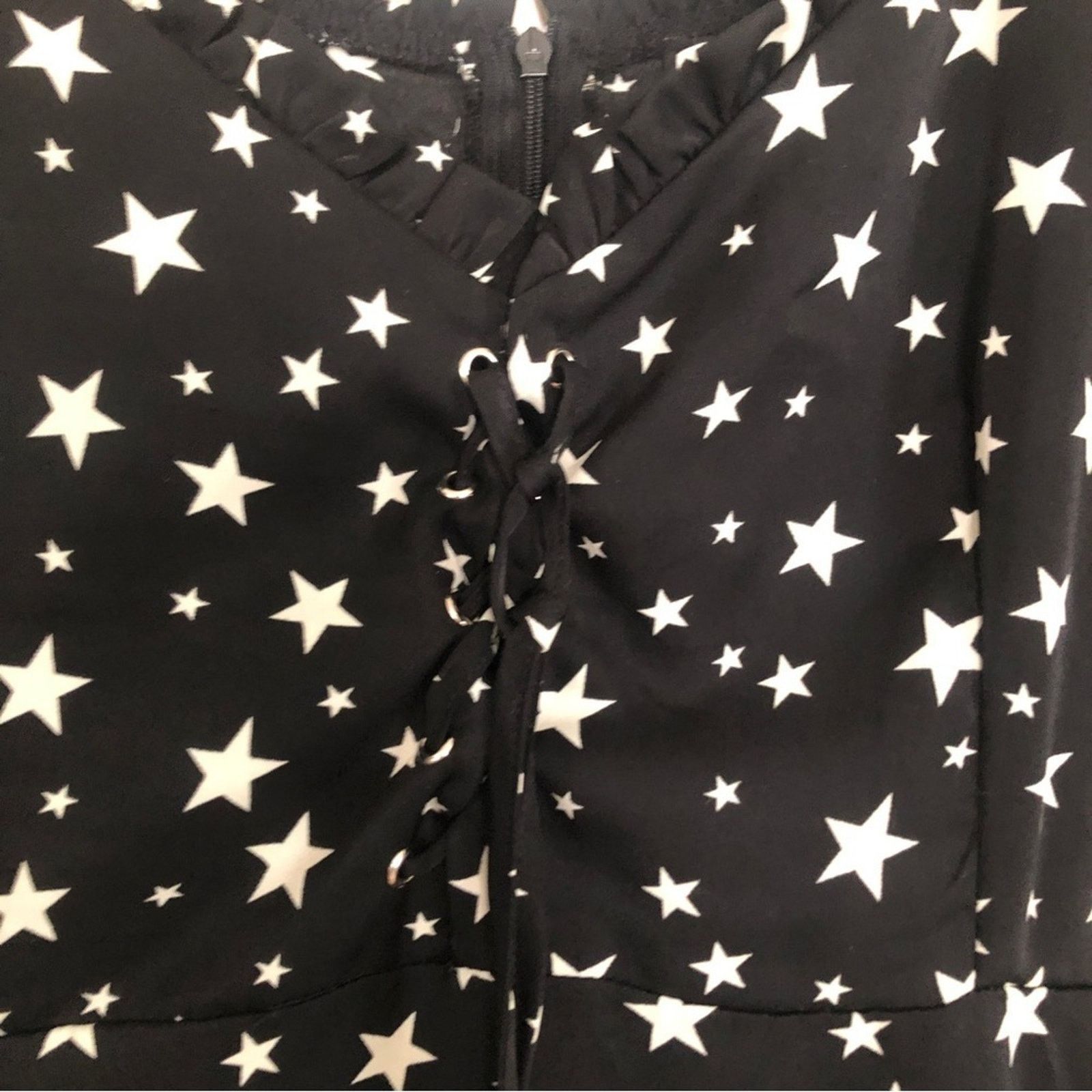 Nasty Gal Nasty Gal Black White Star Print Ruffle Fit Flare Mini Dress Size XXL / US 16-18 / IT 52-54 - 3 Thumbnail