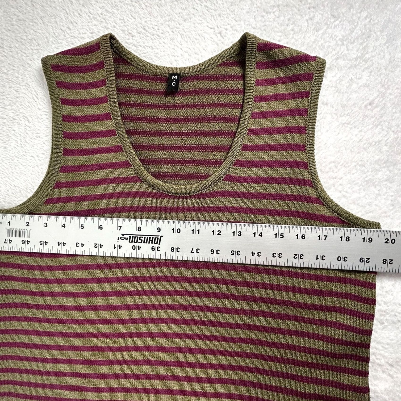Vintage M.C Womens Wool Rayon Blend Scoop Neck Striped Knit Tank Top Green/Purple Casual Shirt Womens M Green Striped Wool Rayon Tank 90s style (no) Size M / US 6-8 / IT 42-44 - 6 Thumbnail