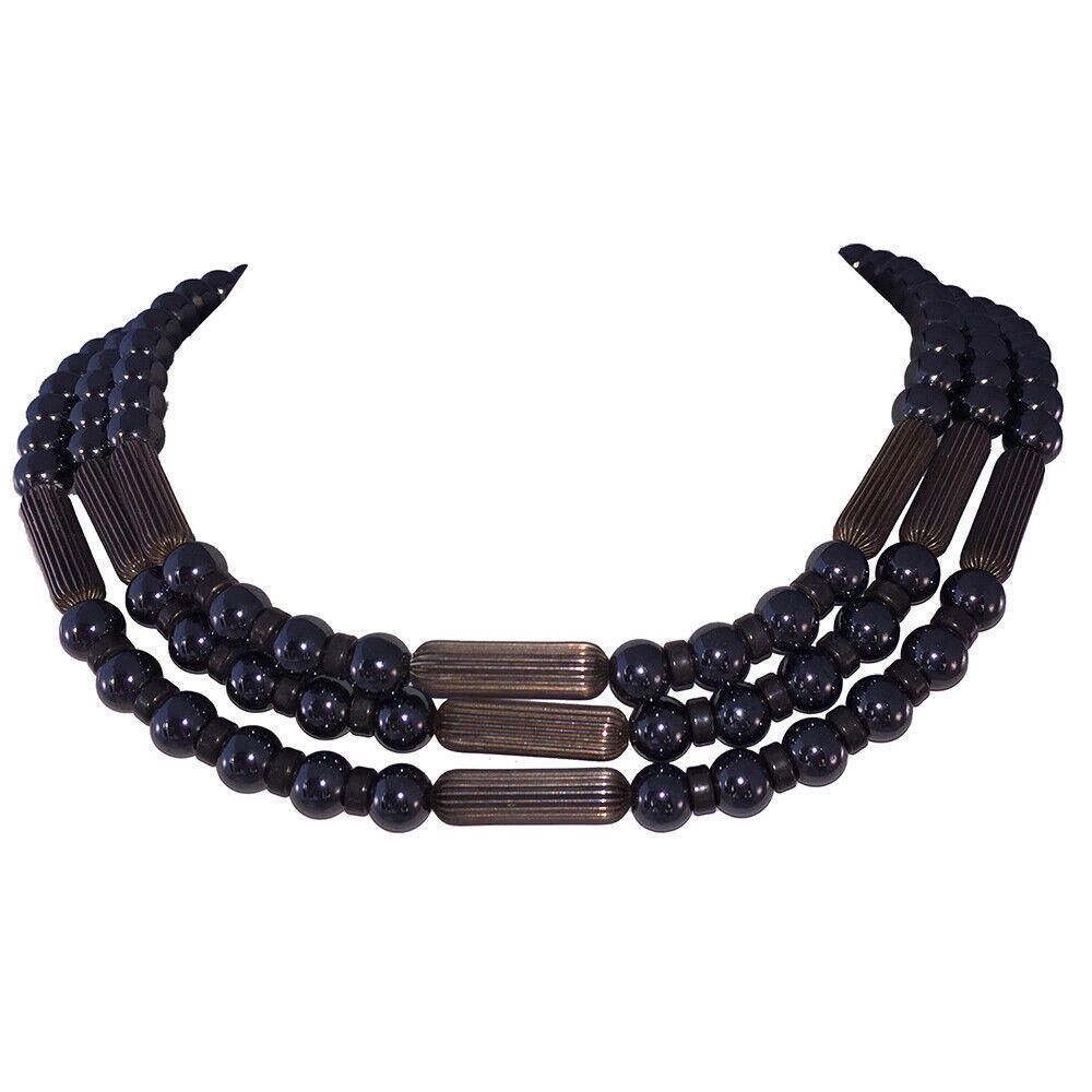 Designer Hematite and Sterling Silver Bead Triple Stand Necklace Size ONE SIZE - 1 Thumbnail