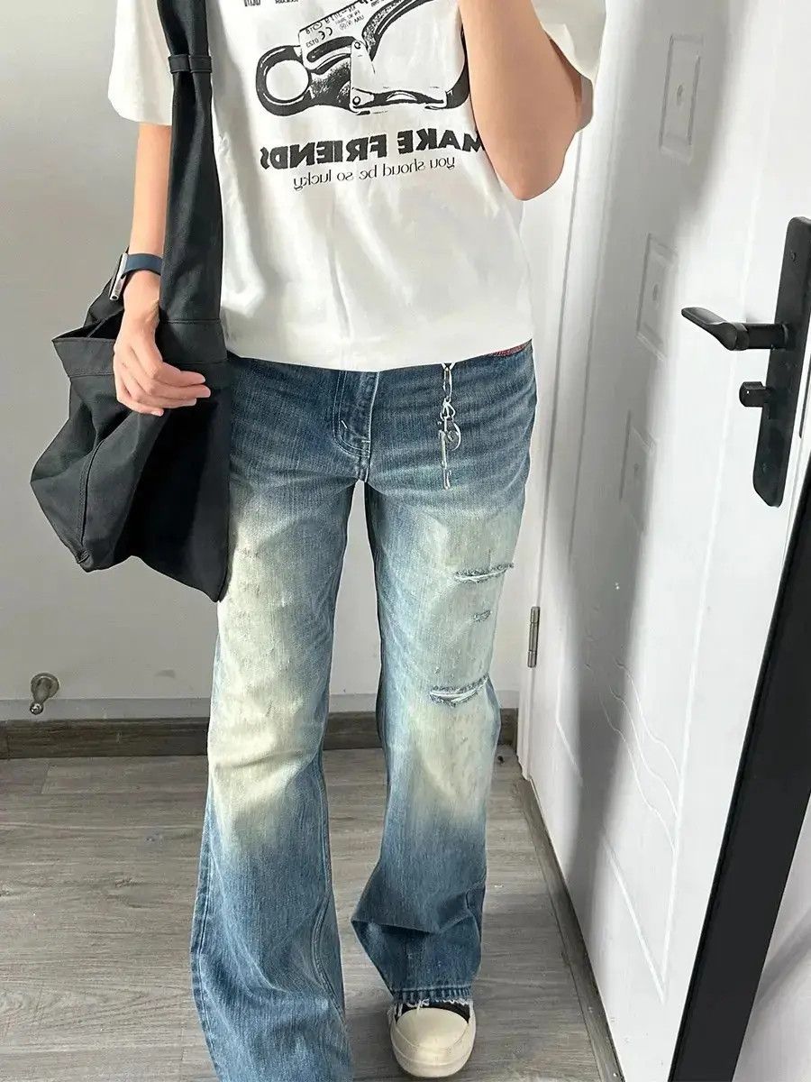 Japanese Brand Retro loose and distressed micro flared jeans Size US 30 / EU 46 - 2 Thumbnail