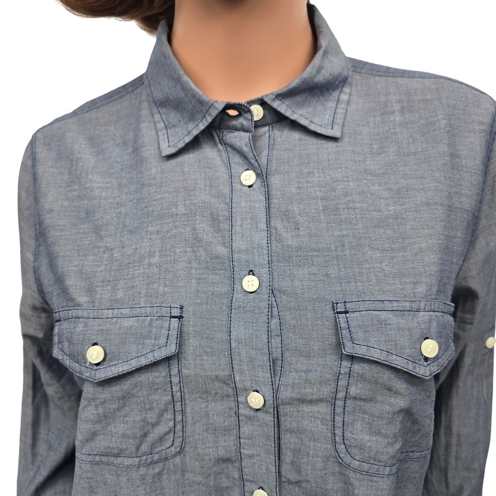 J.Crew J. Crew Chambray Popover Tunic Shirt M Long Sleeve Roll tab Size M / US 6-8 / IT 42-44 - 5 Thumbnail