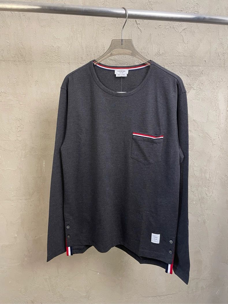 Thom Browne Thom Browne Dark gray striped long sleeve T-shirt Size US S / EU 44-46 / 1 - 1 Thumbnail