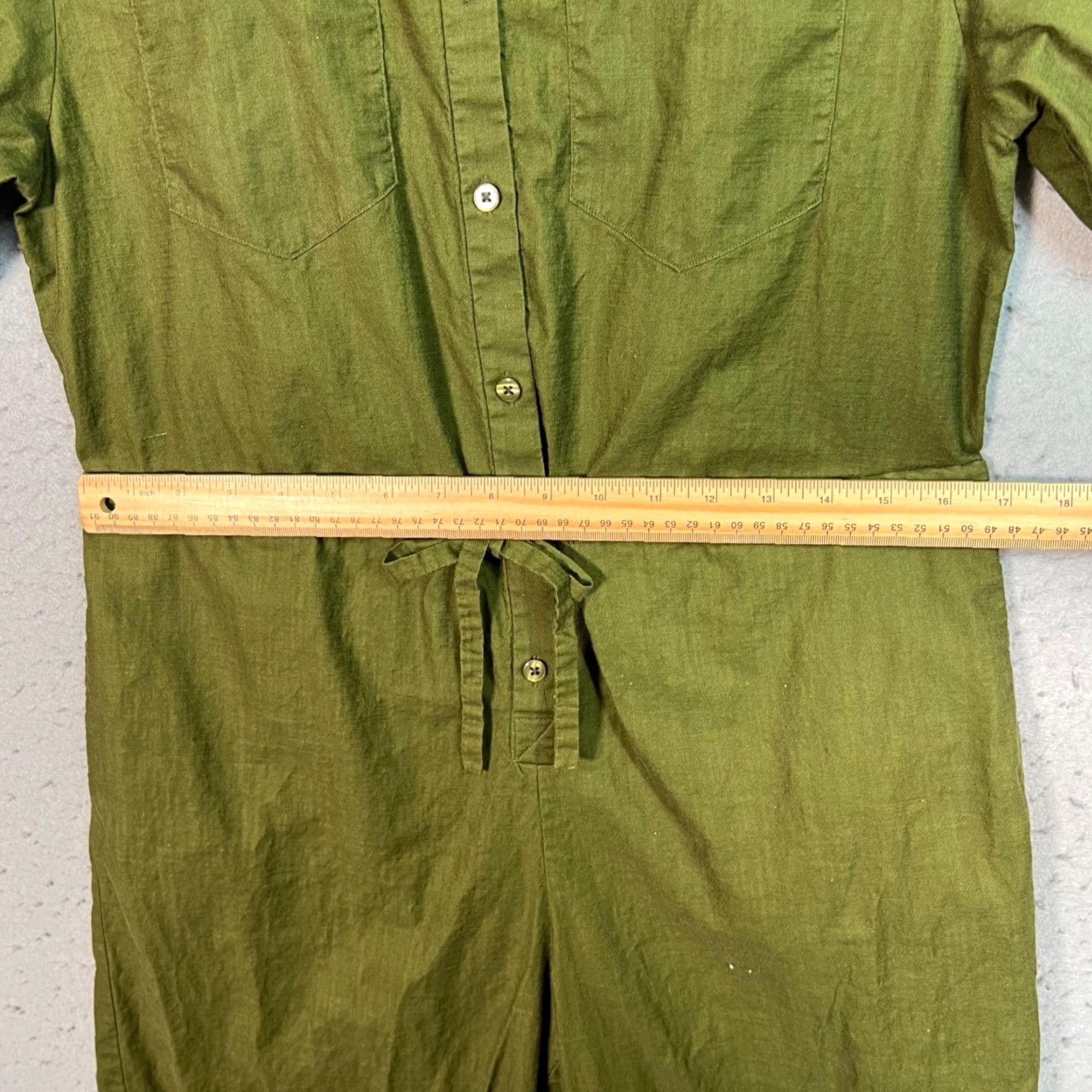 Olive VINTAGE The Kit Womens One-Piece Jumpsuit Olive Green Button-Front Short Sleeve 100% Cotton Size 4 Womens Size 27" / US 4 / IT 40 - 7 Thumbnail