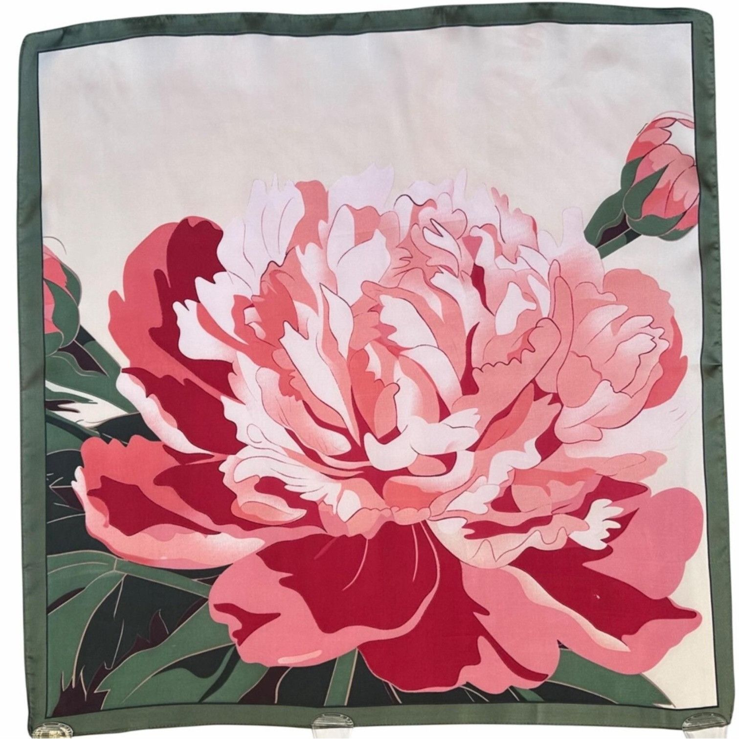 Other Scarf New Elegant Bandana FLORAL Retro Beige and Pink Silk A Size ONE SIZE - 5 Thumbnail