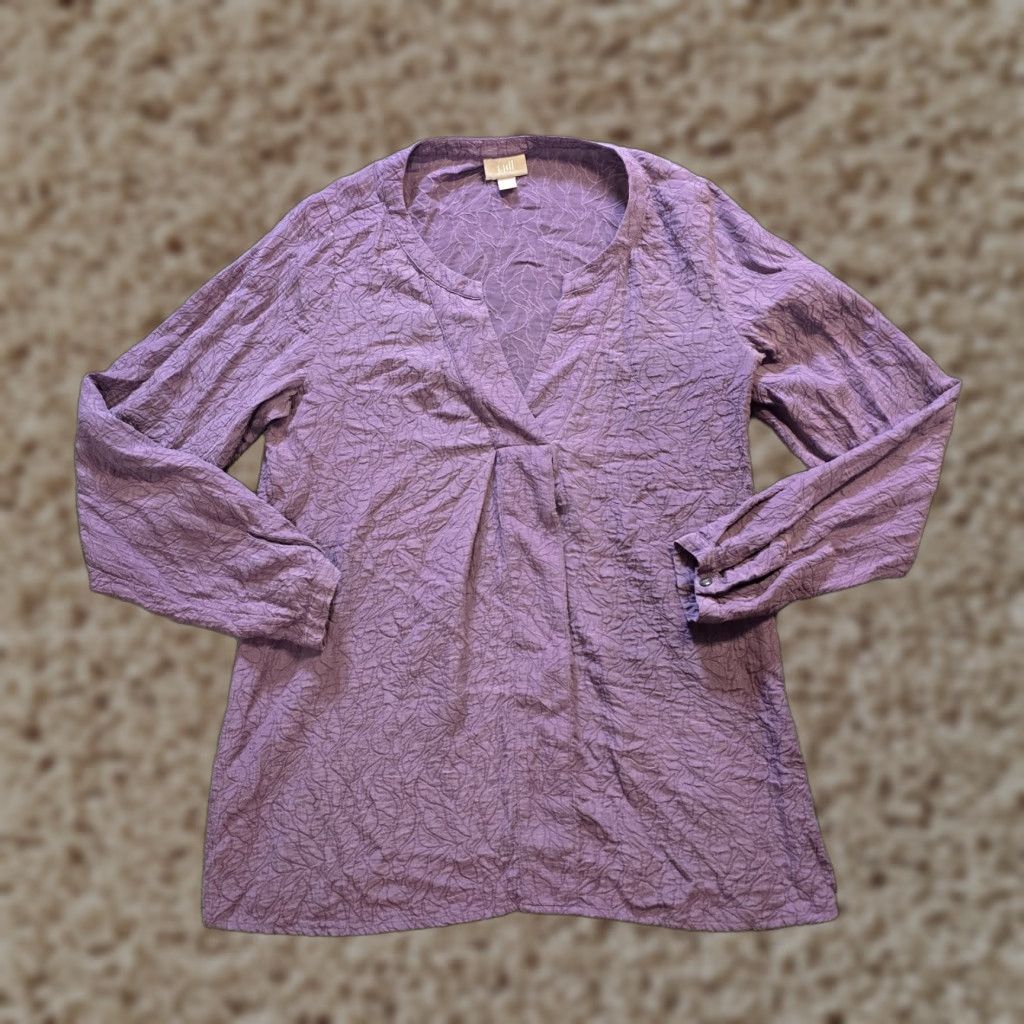 J. Jill J. Jill Top Womens XS Purple Silk Embossed Texture V Neck Long Sleeve Casual Blouse Size XS / US 0-2 / IT 36-38 - 1 Thumbnail