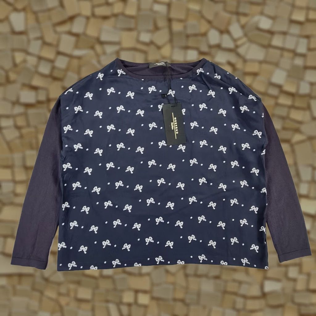 Vintage Weekend Max Mara Jumper Womens Navy Small Bow Pattern Loose Fit Knit Top Size S / US 4 / IT 40 - 1 Thumbnail