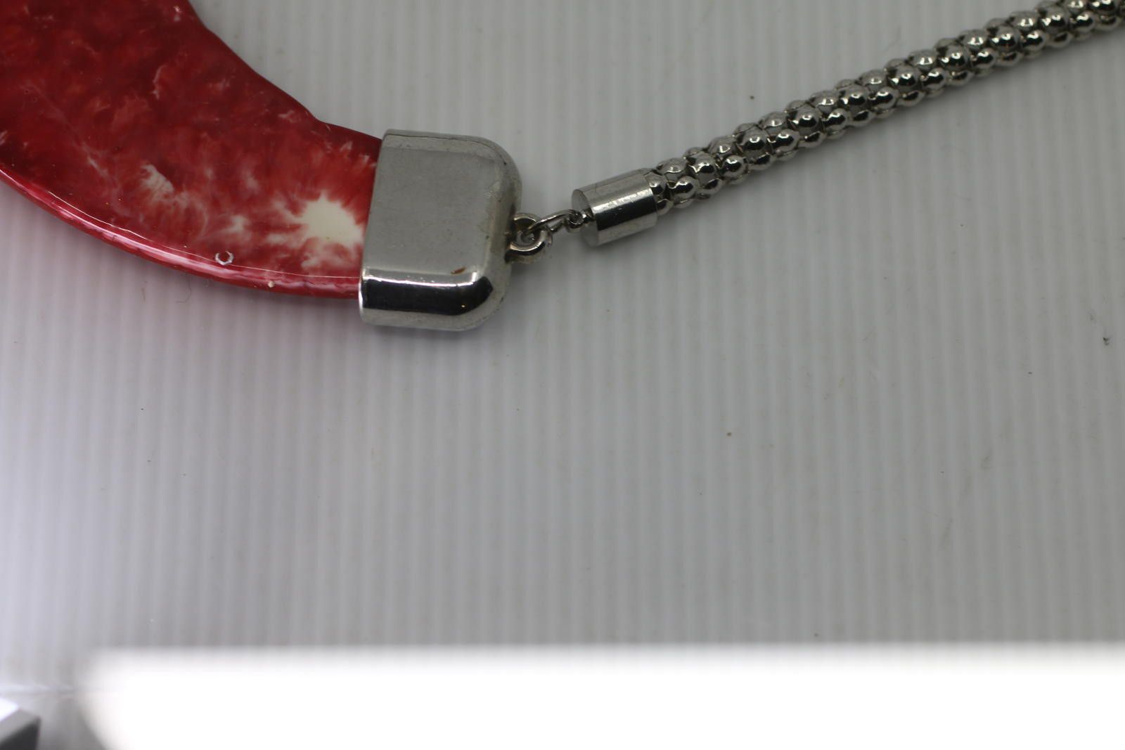 Unknown London Vintage Red Crescent Statement Necklace Marbled Resin Bib Size ONE SIZE - 6 Thumbnail
