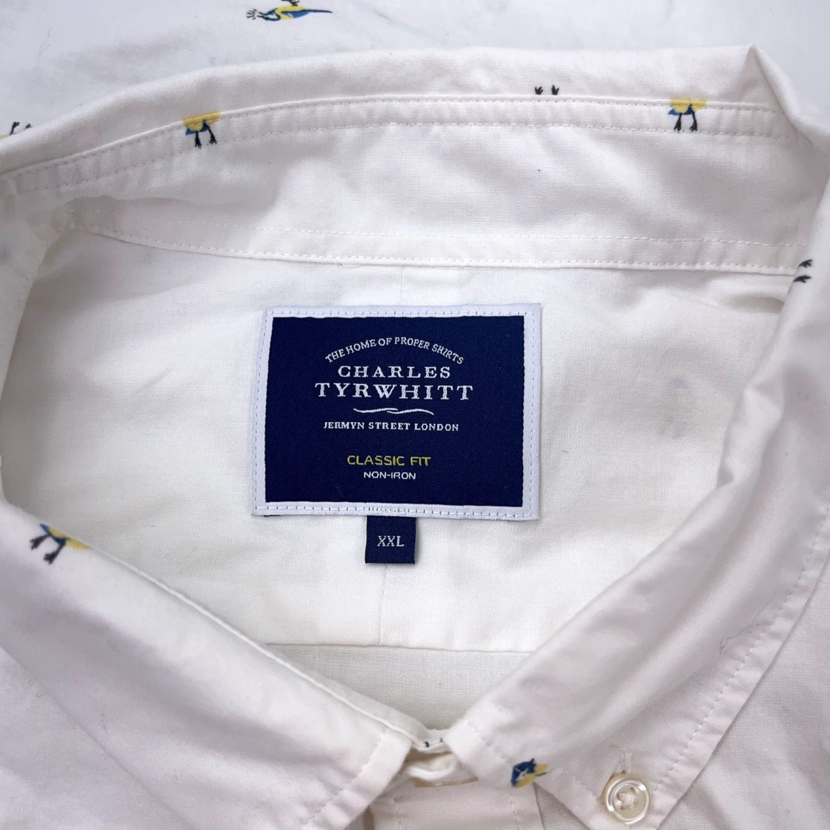 Charles Tyrwhitt VINTAGE Charles Tyrwhitt Shirt Men XXL 2XL White Button Up Dress Poplin Classic Fit Bird Size 48R - 3 Thumbnail