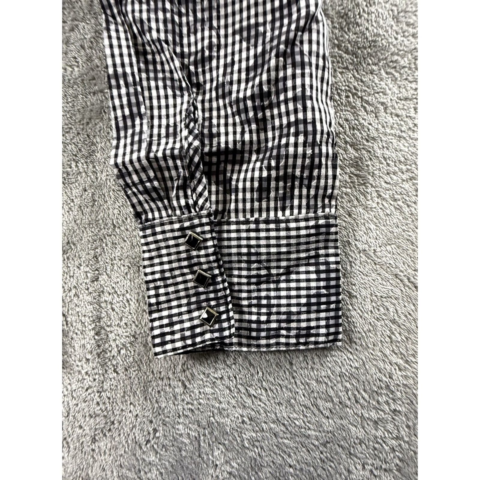 Vintage Cowgirl Up Shirt Women XL Black White Floral Plaid Button Up Western Embroidered Size XL / US 12-14 / IT 48-50 - 4 Thumbnail