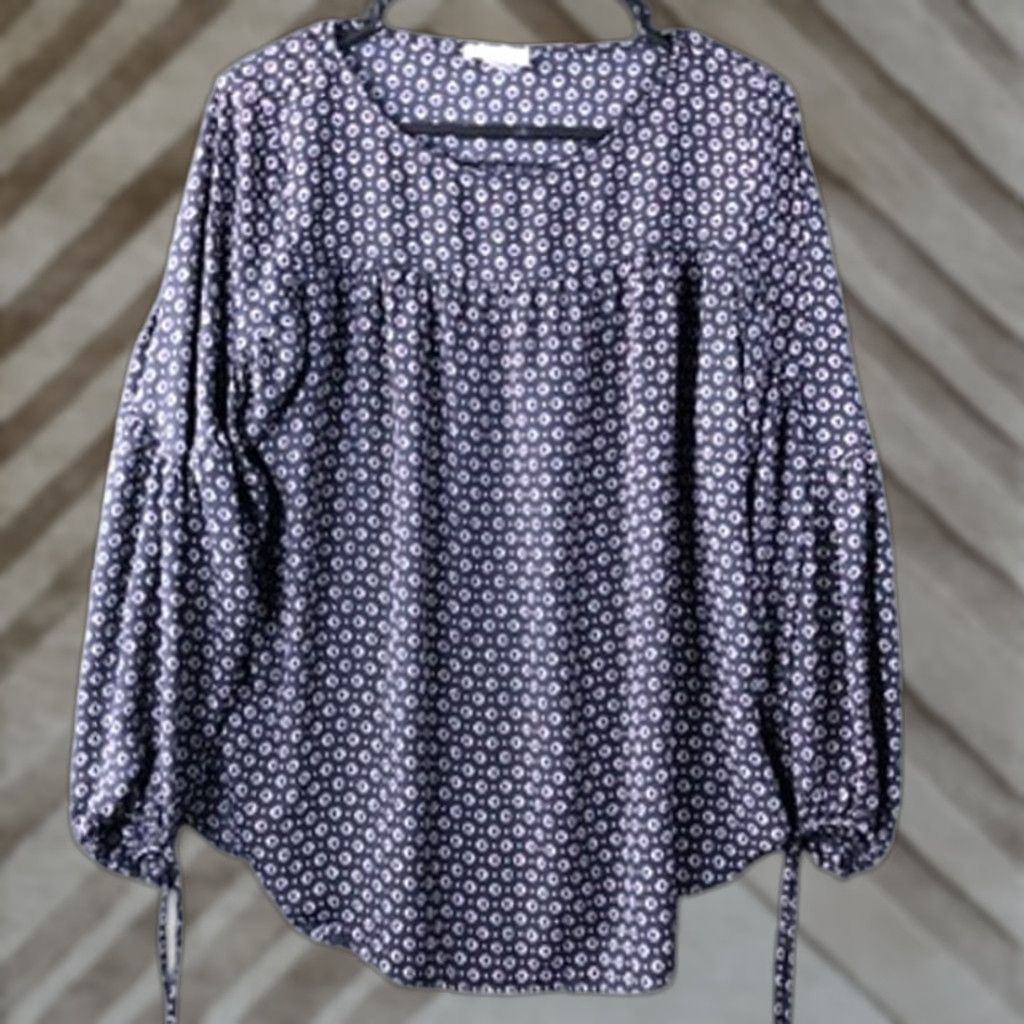 Loft LOFT Outlet Womens Blouse Black Pattern Crew Neck Long Sleeve Tie Small Size S / US 4 / IT 40 - 1 Thumbnail