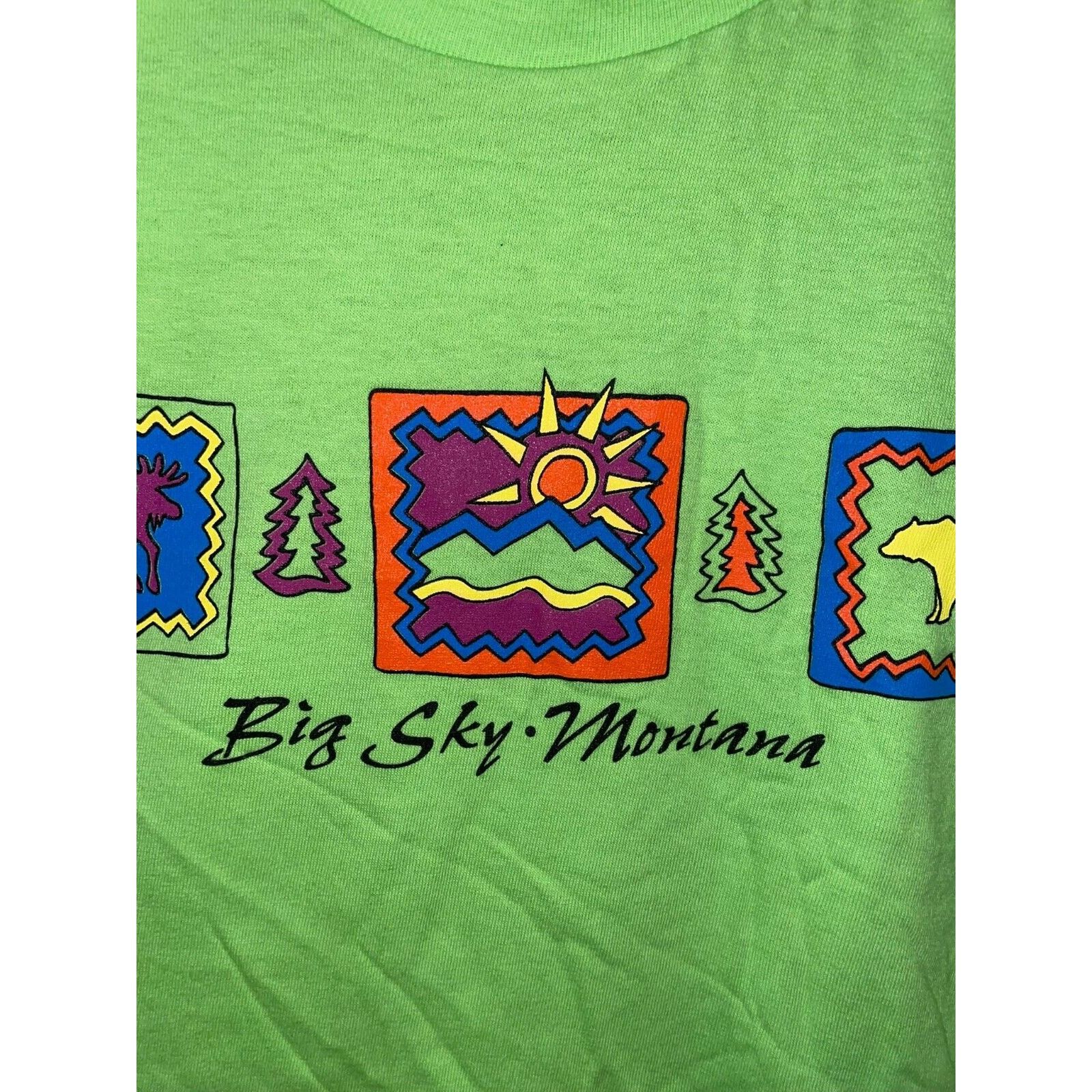 Anvil Vintage Big Sky Montana Shirt Moose Elk Nature Green Tee 90s Size US L / EU 52-54 / 3 - 2 Thumbnail