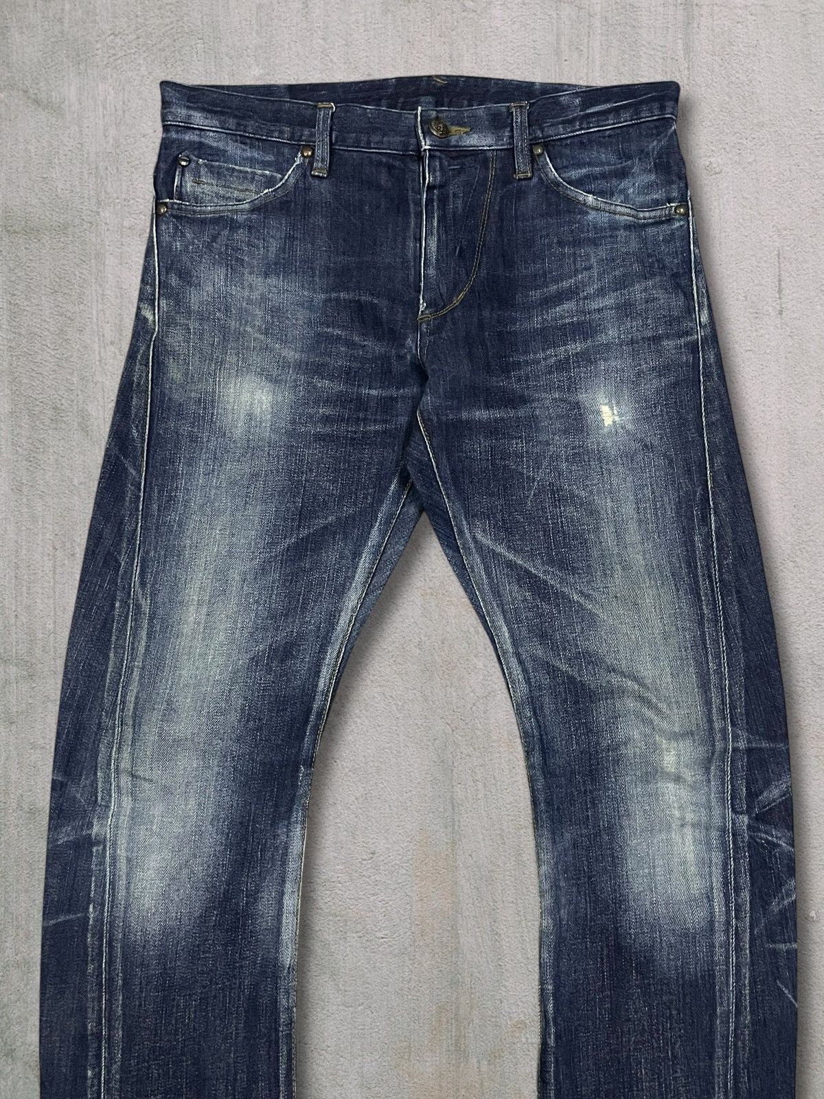 Vintage Japanese Goth Skull Blue Wash Back Buckle Slim Jeans