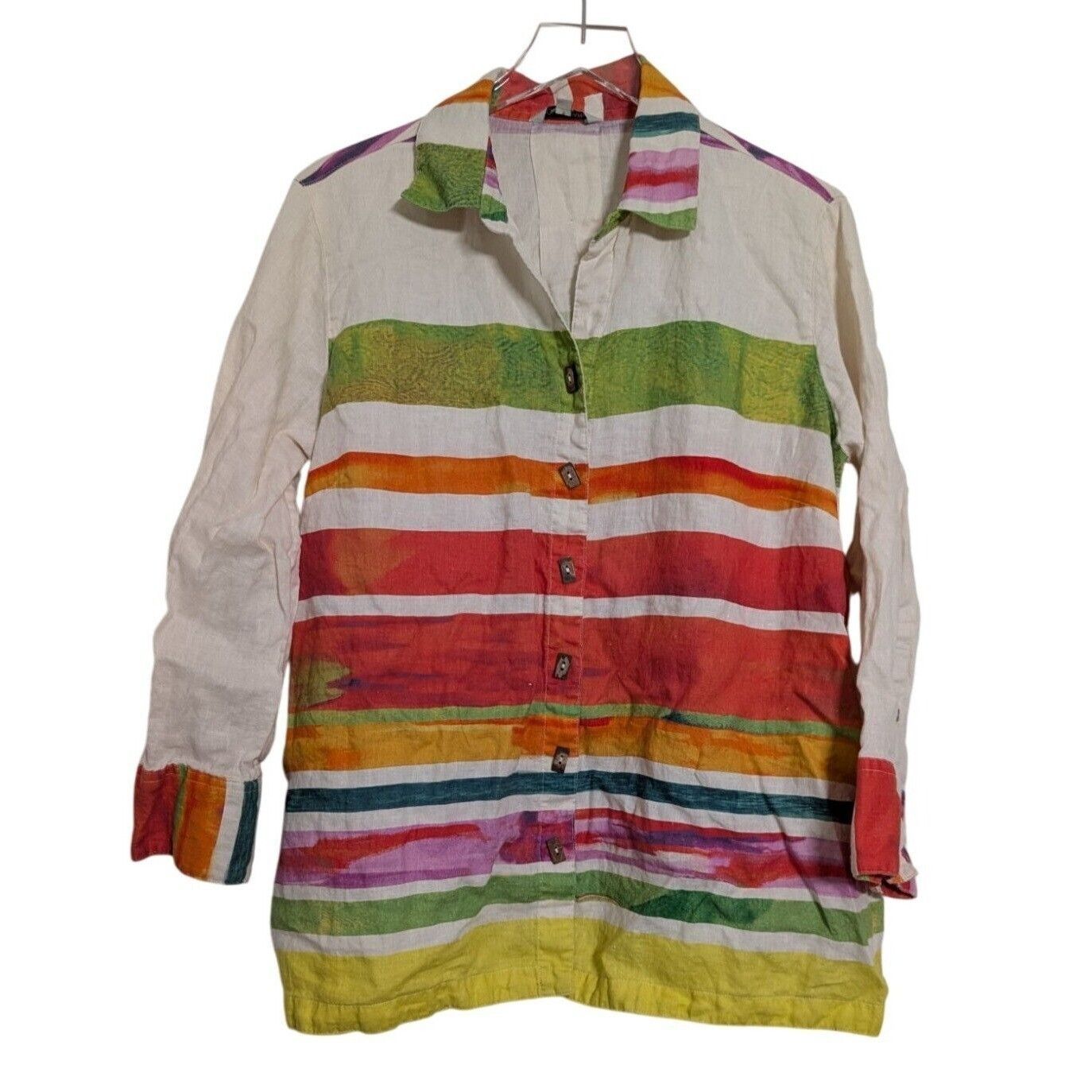 Designer John Mark 100% Linen Stripe Shirt Womens Size 0X White Color Size L / US 10 / IT 46 - 1 Thumbnail