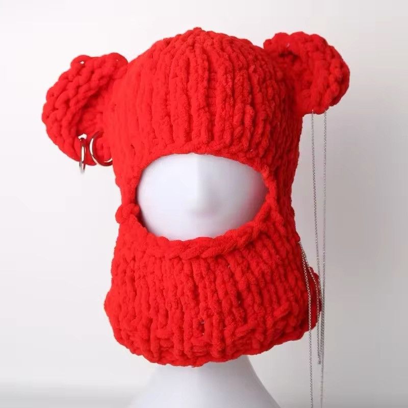Japanese Brand Handmade Full Face Bear Ears Crochet Knitted Balaclava Hat Size ONE SIZE - 2 Thumbnail