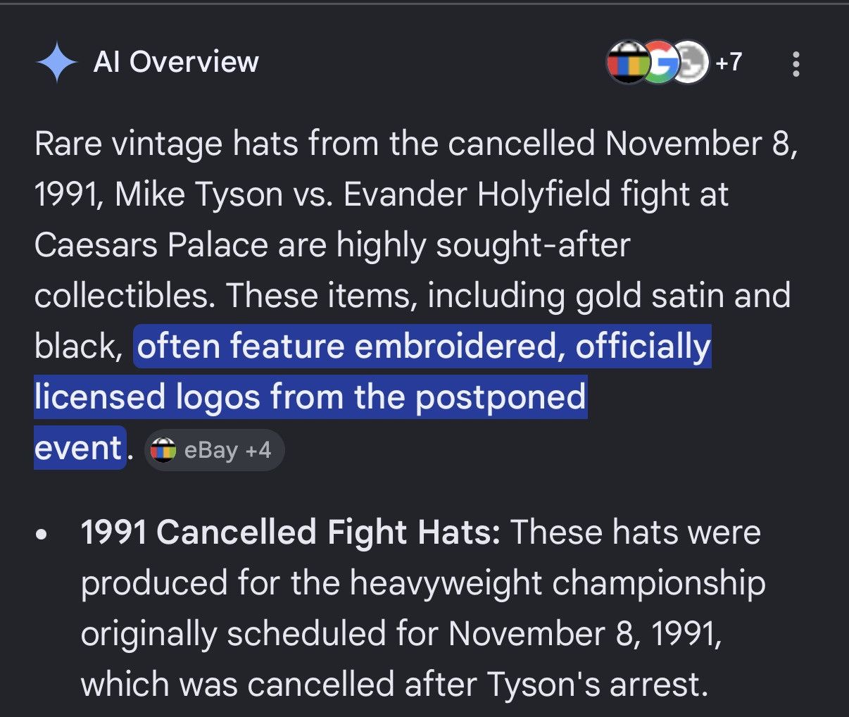 Vintage 1991 cancelled gold hat mike tyson holyfield caesers palace Size ONE SIZE - 7 Thumbnail