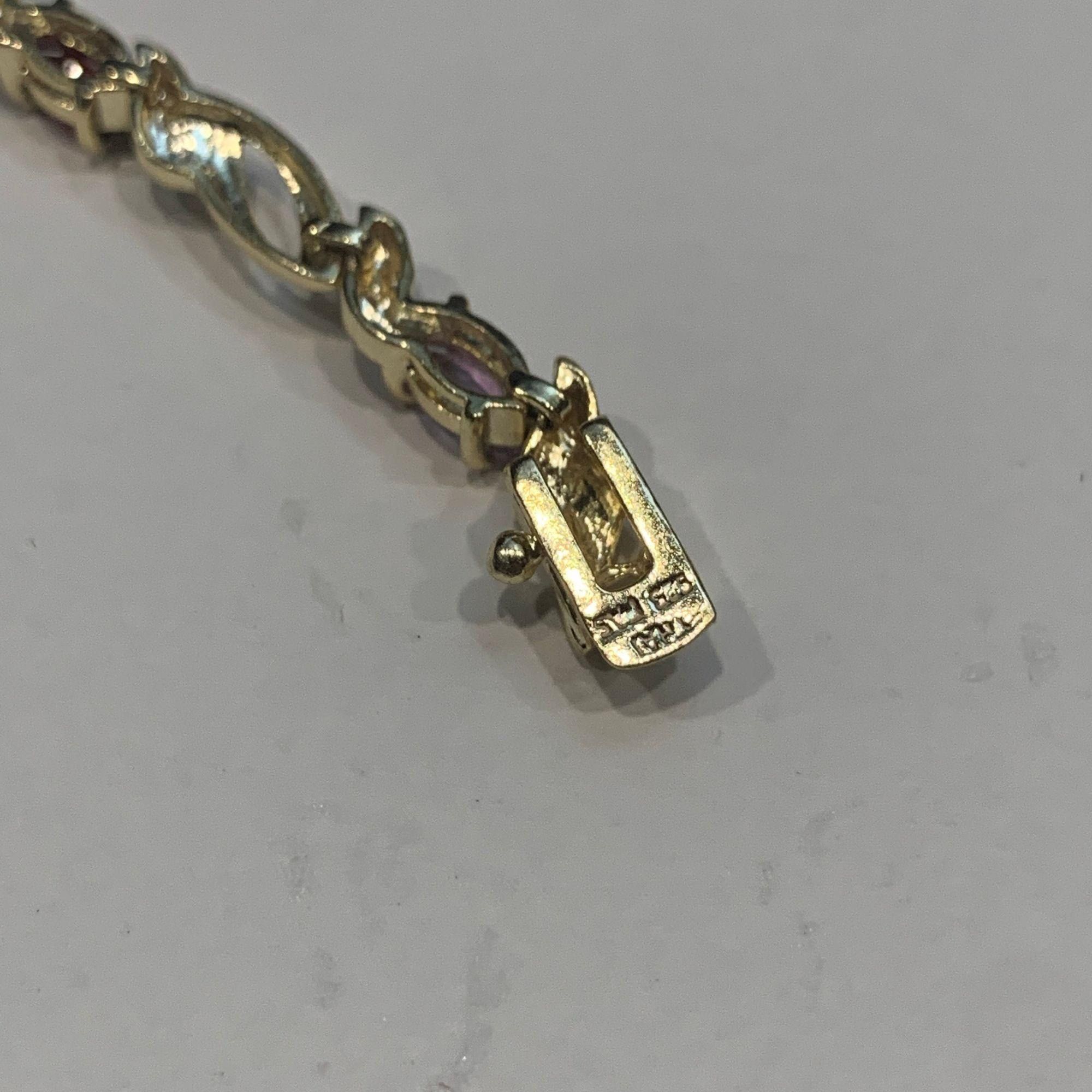 Designer Vermeil Silver Multi-Gemstone Link Gold Color Bracelet With Size ONE SIZE - 8 Thumbnail