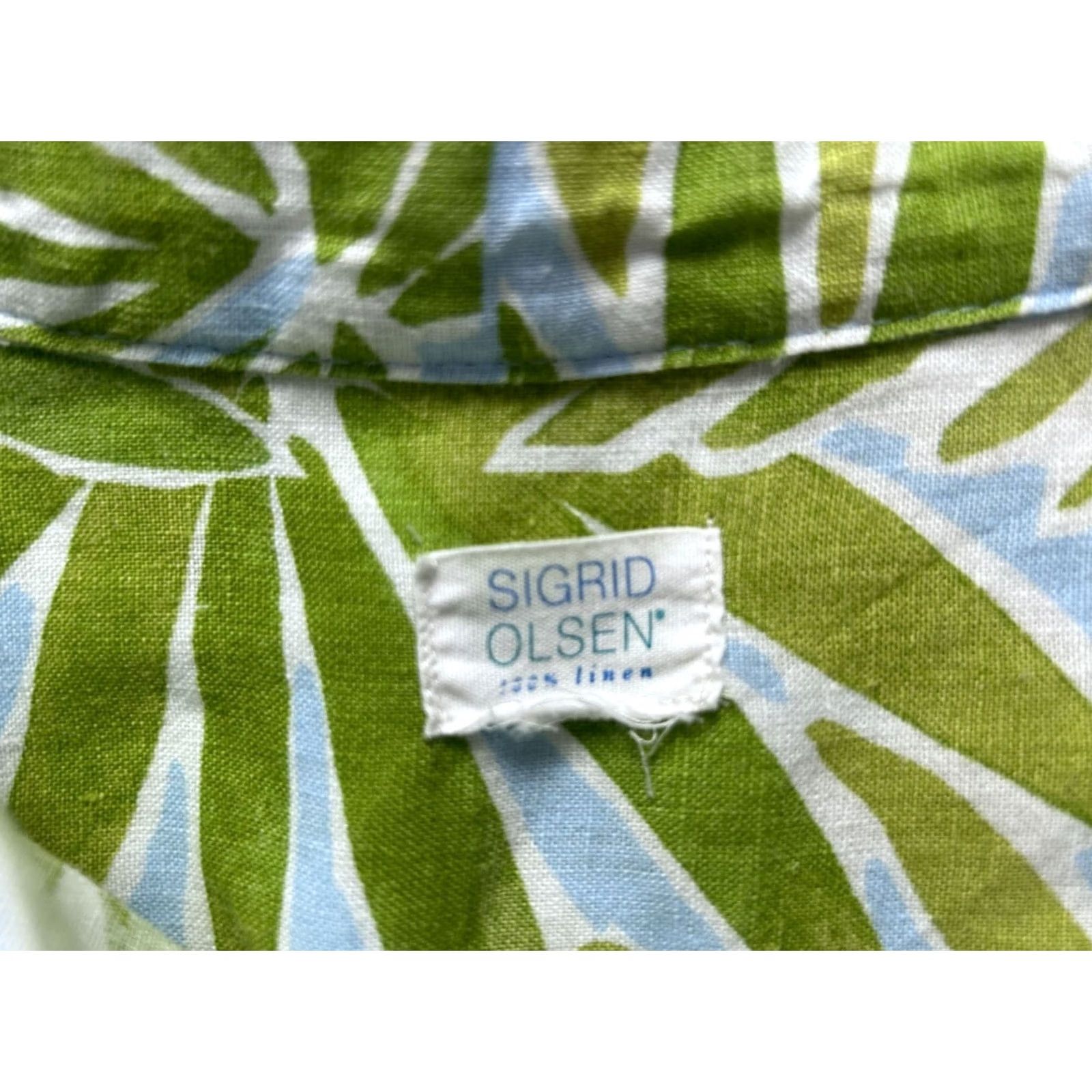 Vintage Sigrid Olsen Womens Button-Up Shirt 100% Linen Palm Leaf Long Sleeve Green Blue Size XXL / US 16-18 / IT 52-54 - 3 Thumbnail
