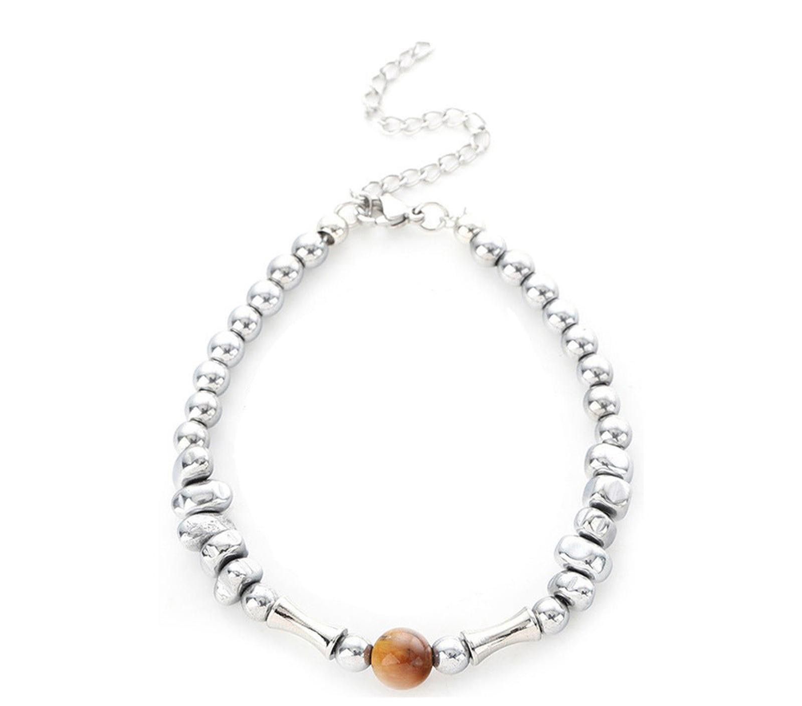 Jewelry Silver Beaded Bracelet with Brown Accent Bead Size ONE SIZE - 5 Thumbnail