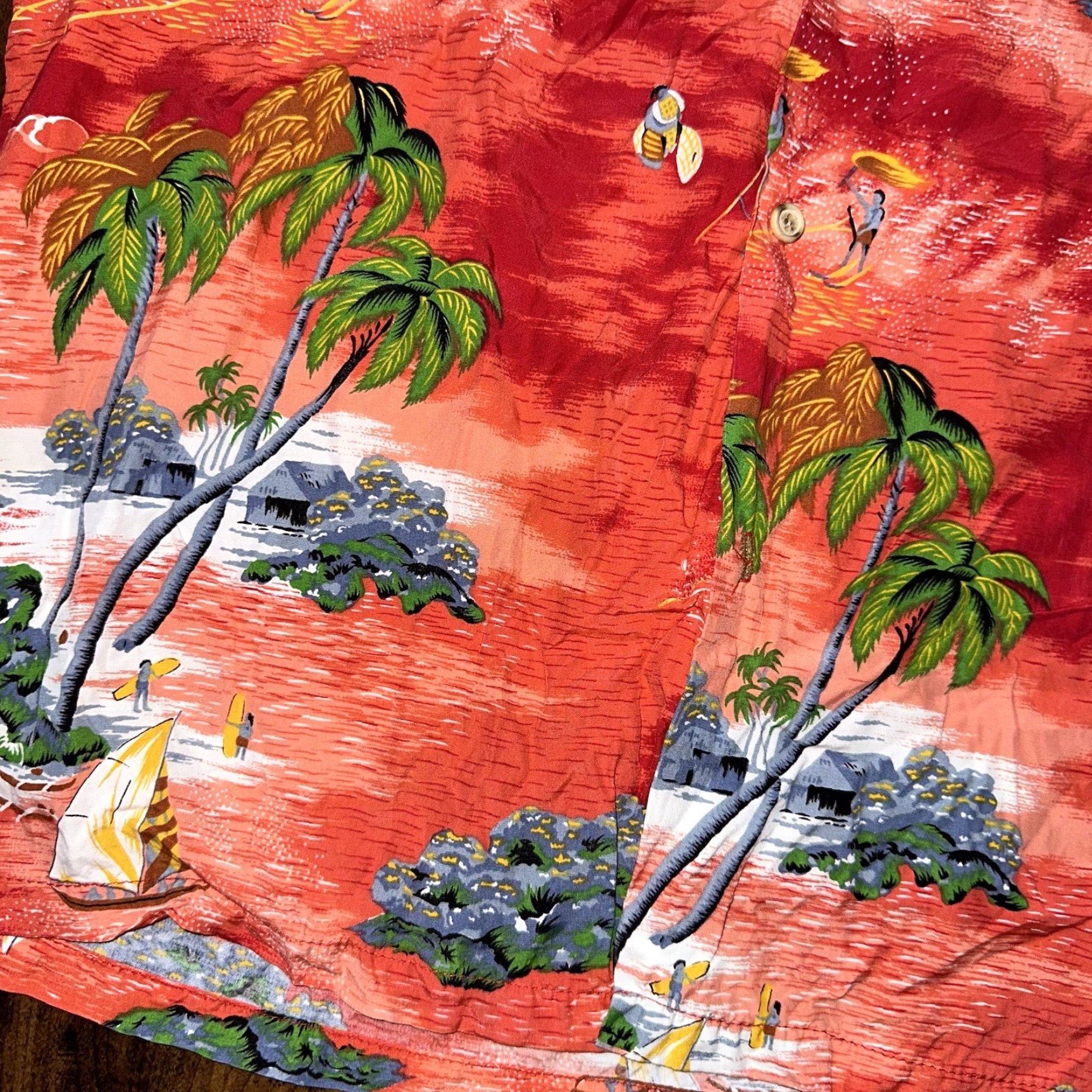 Ocean Pacific VTG Ocean Pacific OP Shirt Hawaiian Aloha Rare 80s 70s Red All Over Print Crazy Multicolor Button-Up Men L Short Sleeve Boys? Wait. Size US L / EU 52-54 / 3 - 3 Thumbnail