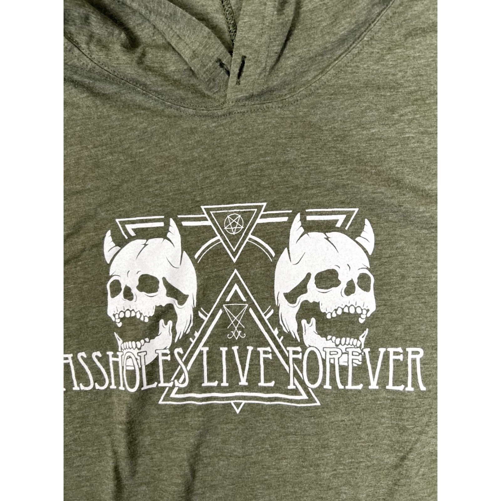 Olive Assholes*s Live Forever Long Sleeve Hooded Shirt Green Skulls Size 2XL Size US XXL / EU 58 / 5 - 2 Thumbnail