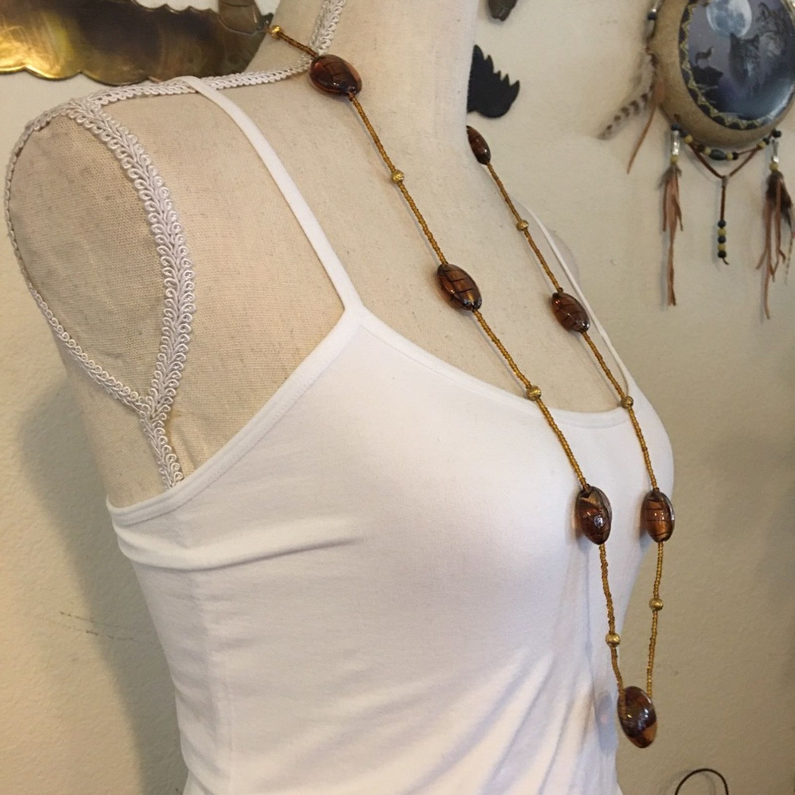 Vintage Vintage amber glass beads gold seed bead necklace Size ONE SIZE - 2 Thumbnail