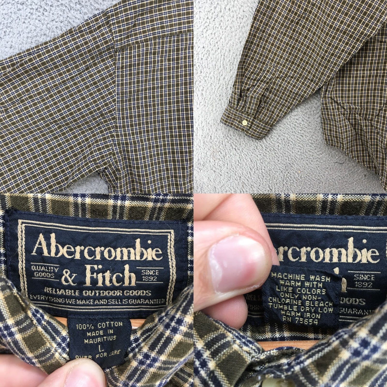 Abercrombie & Fitch Abercrombie & Fitch Button Down Long Sleeve Shirt Mens Large Green Cotton Plaid Size US L / EU 52-54 / 3 - 9 Thumbnail