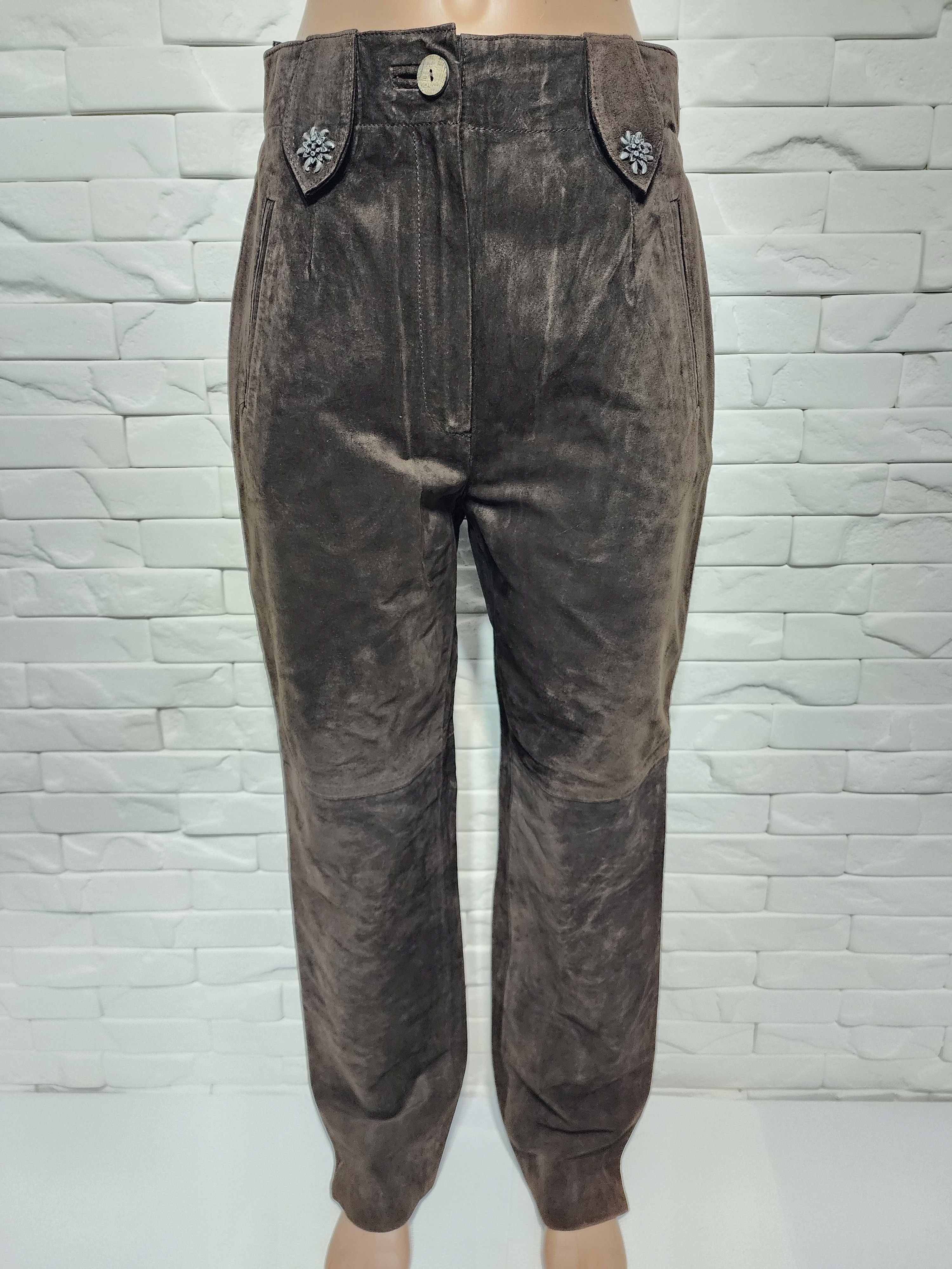 Genuine Leather Brown Suede Leather Pants: Size 27" / US 4 / IT 40 - 1 Thumbnail