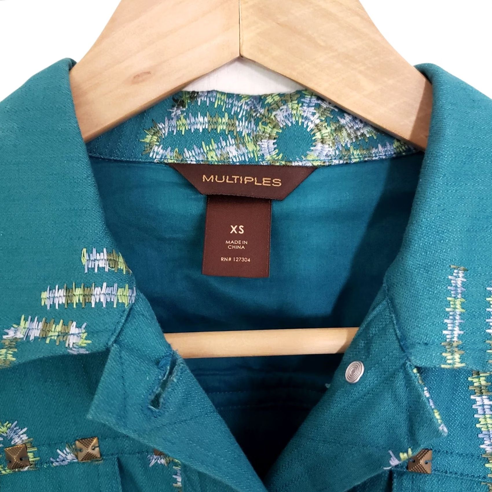 Vintage Multiples Embroidered Denim Jacket XS Turquoise Blue Size XS / US 0-2 / IT 36-38 - 5 Thumbnail