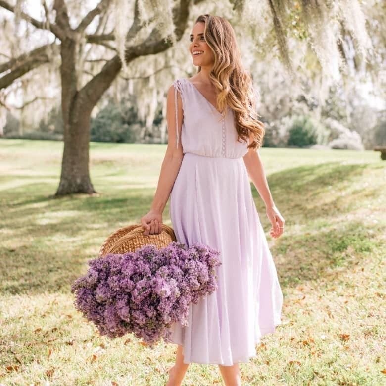 Other Gal Meets Glam Hillary Clip Dot Lilac Chiffon Midi Dress Size M / US 6-8 / IT 42-44 - 2 Thumbnail