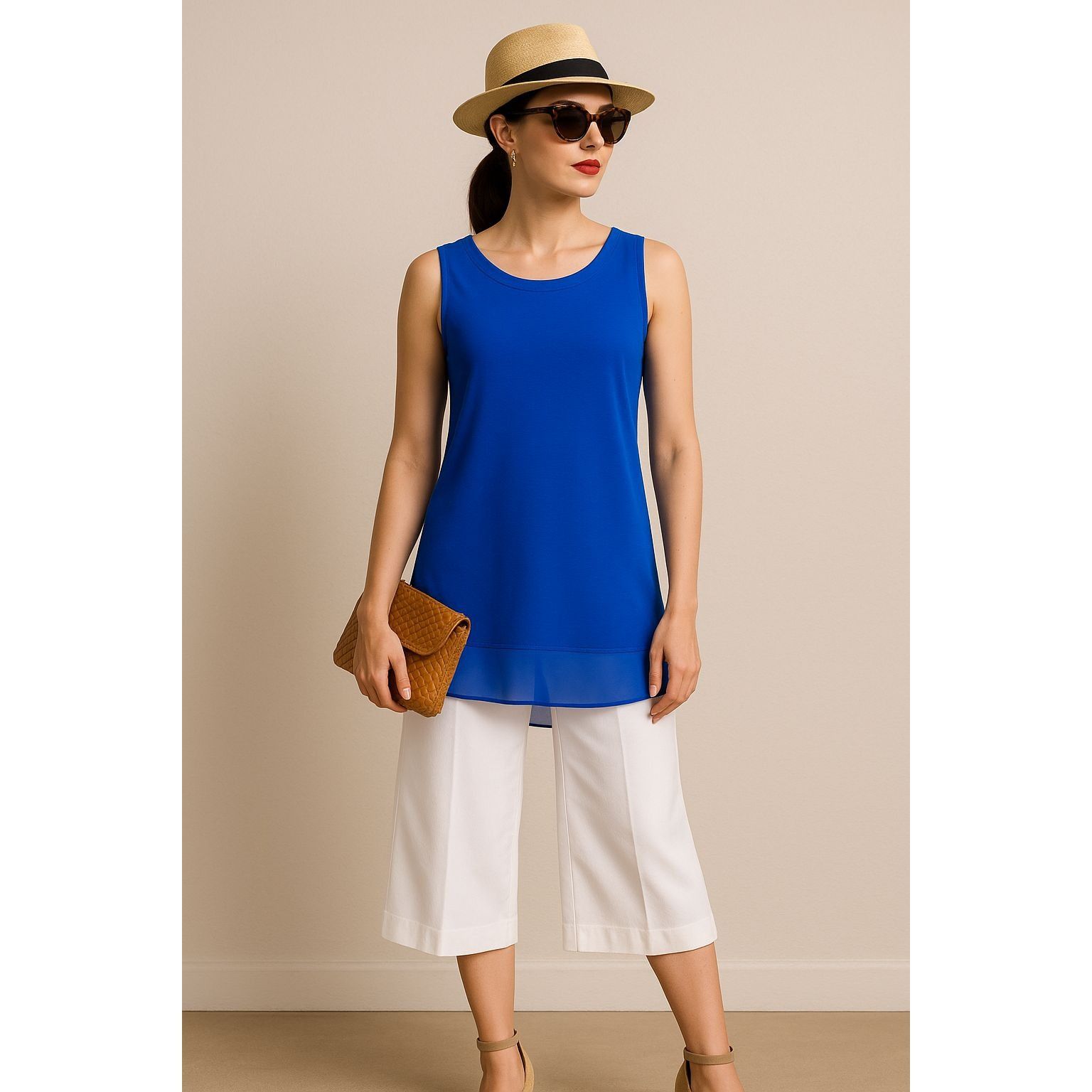 Other Adrienne Vittadini Royal Blue Tunic Top Sheer Chiffon Back Size L / US 10 / IT 46 - 2 Thumbnail