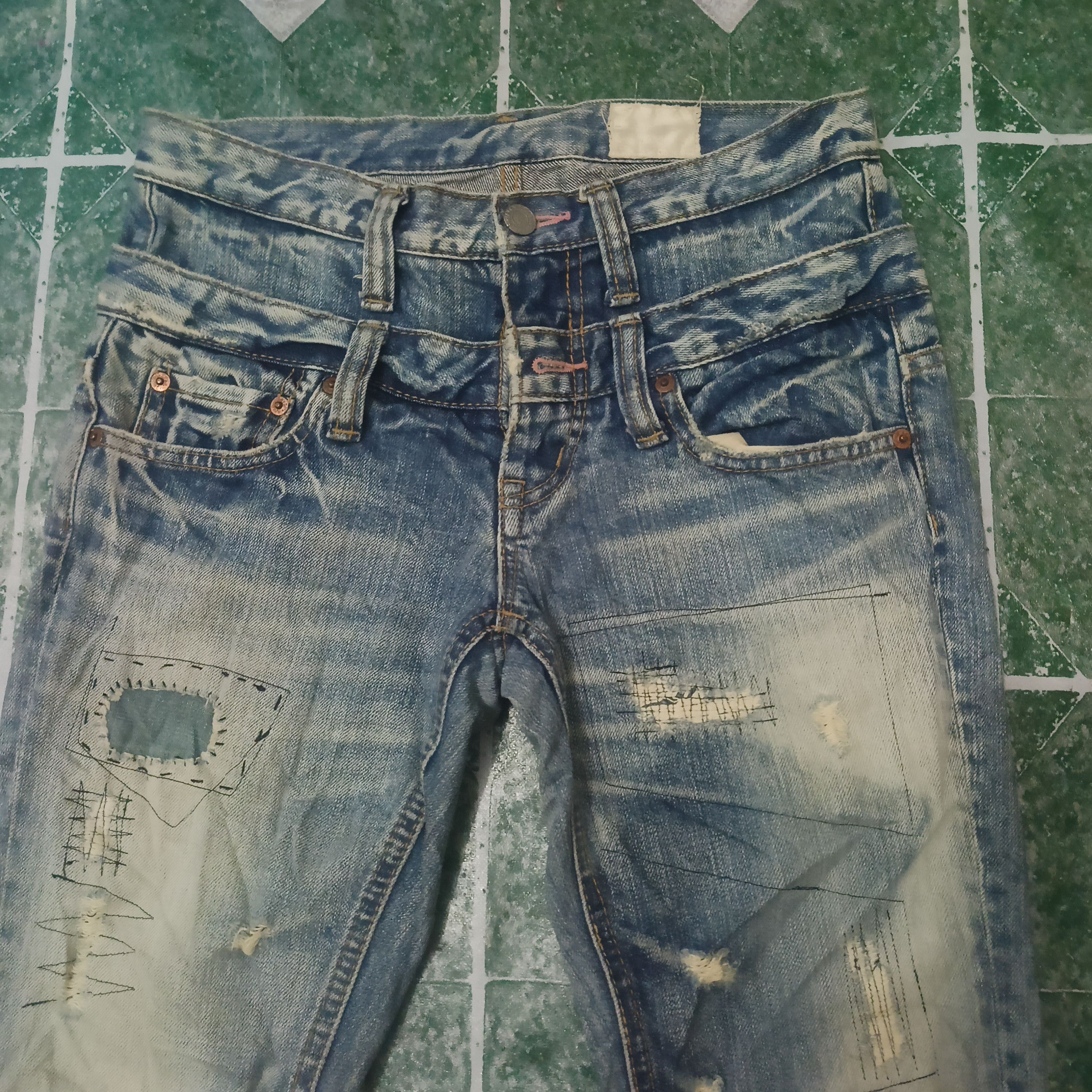 Ends Repair Rare Antgauge distressed denim patchwork design double waist Size US 28 / EU 44 - 2 Thumbnail