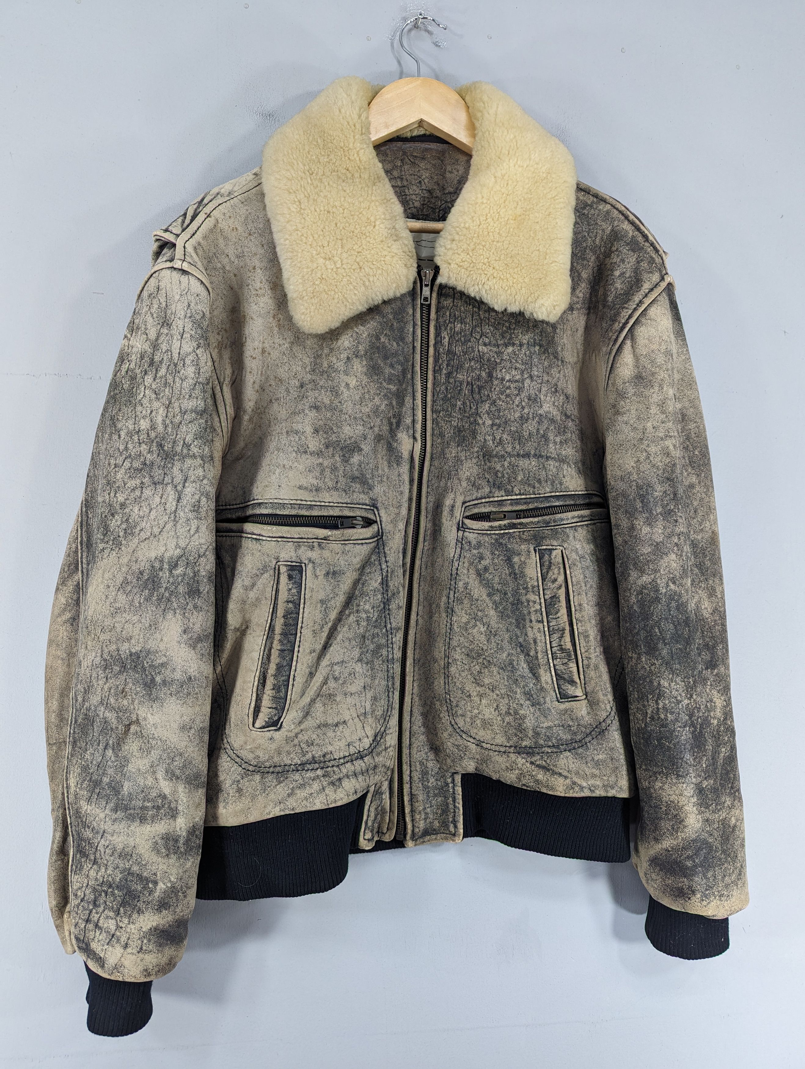 Vintage 🔥Vintage England Soft Leather Distressed Sherpa Jacket Size US L / EU 52-54 / 3 - 2 Thumbnail