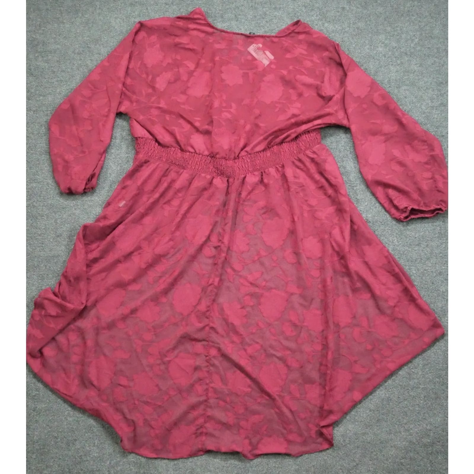 Torrid Torrid Dress Womens 4X Red Wine Chiffon Floral A-Line Sheer V-Neck Long Sleeve Summer Spring 4X Womens Dress Size XXL / US 16-18 / IT 52-54 - 6 Thumbnail
