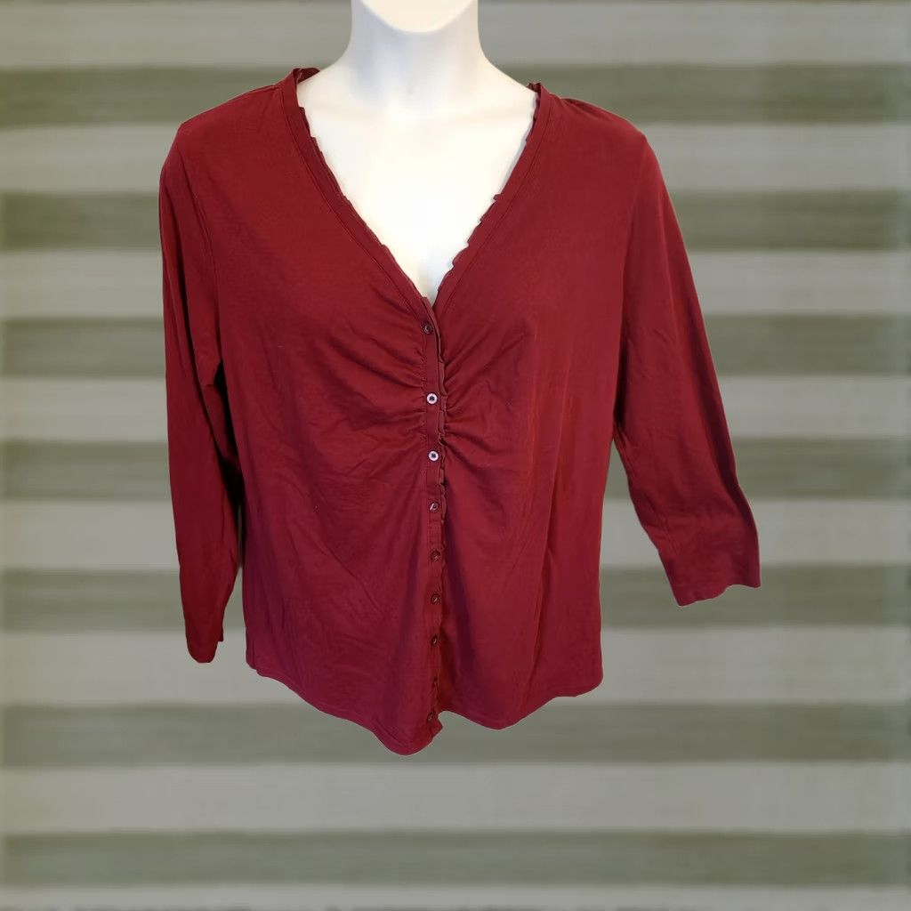 Vintage Laura Scott Burgundy Button Front Long Sleeve Casual Top Plus Woman 16 18 Size XXL / US 16-18 / IT 52-54 - 1 Thumbnail