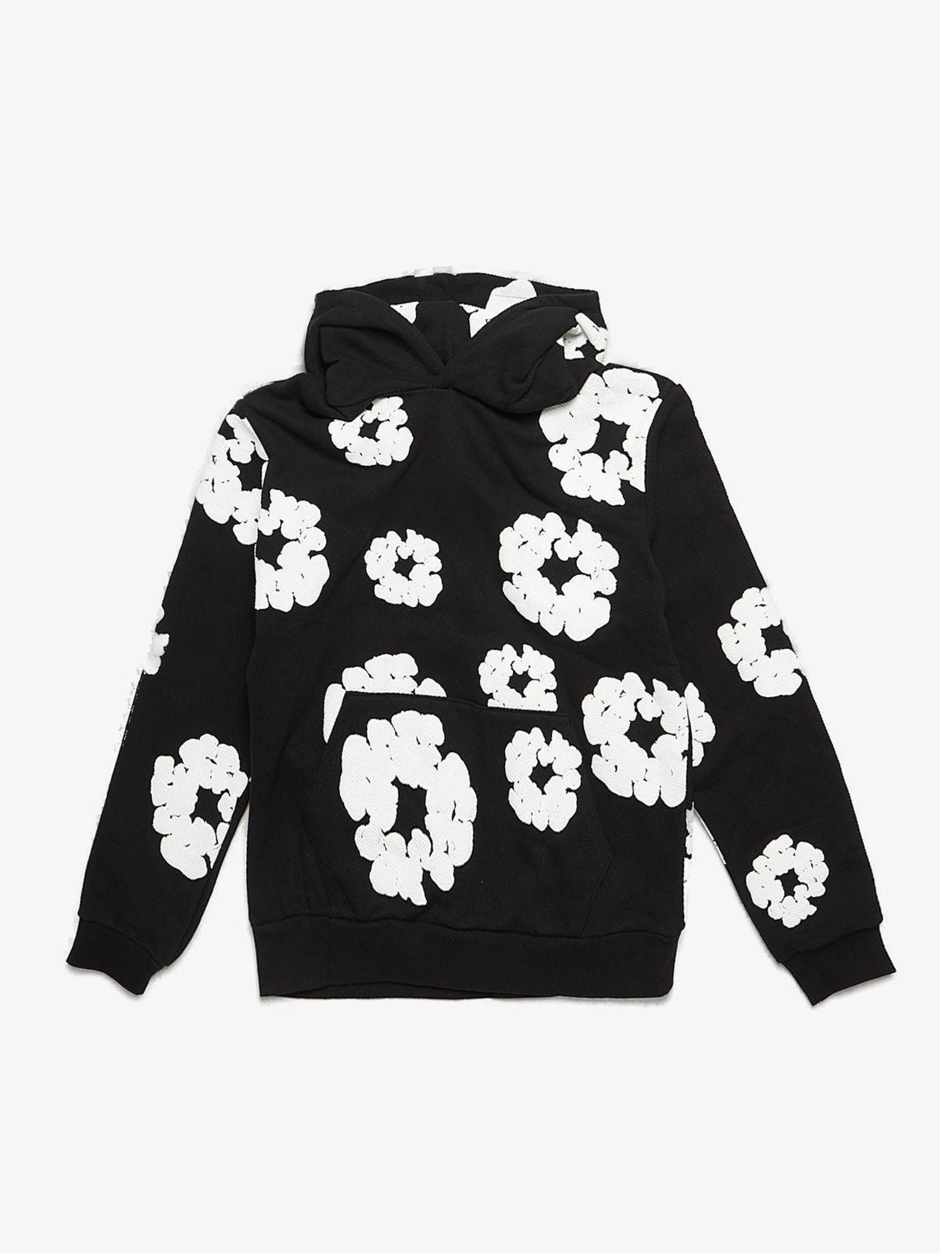 DENIM TEARS Black and White Flower Embossed Cotton Hoodie