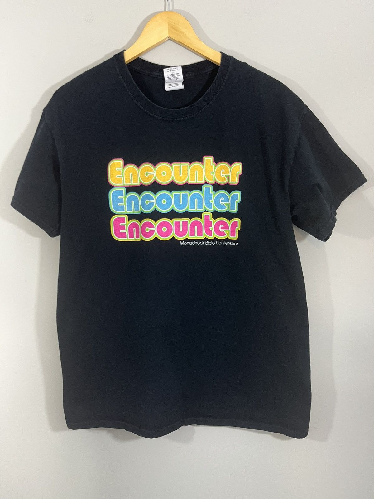 Vintage Encounter Faded Black Religious Tee Size US M / EU 48-50 / 2 - 1 Thumbnail