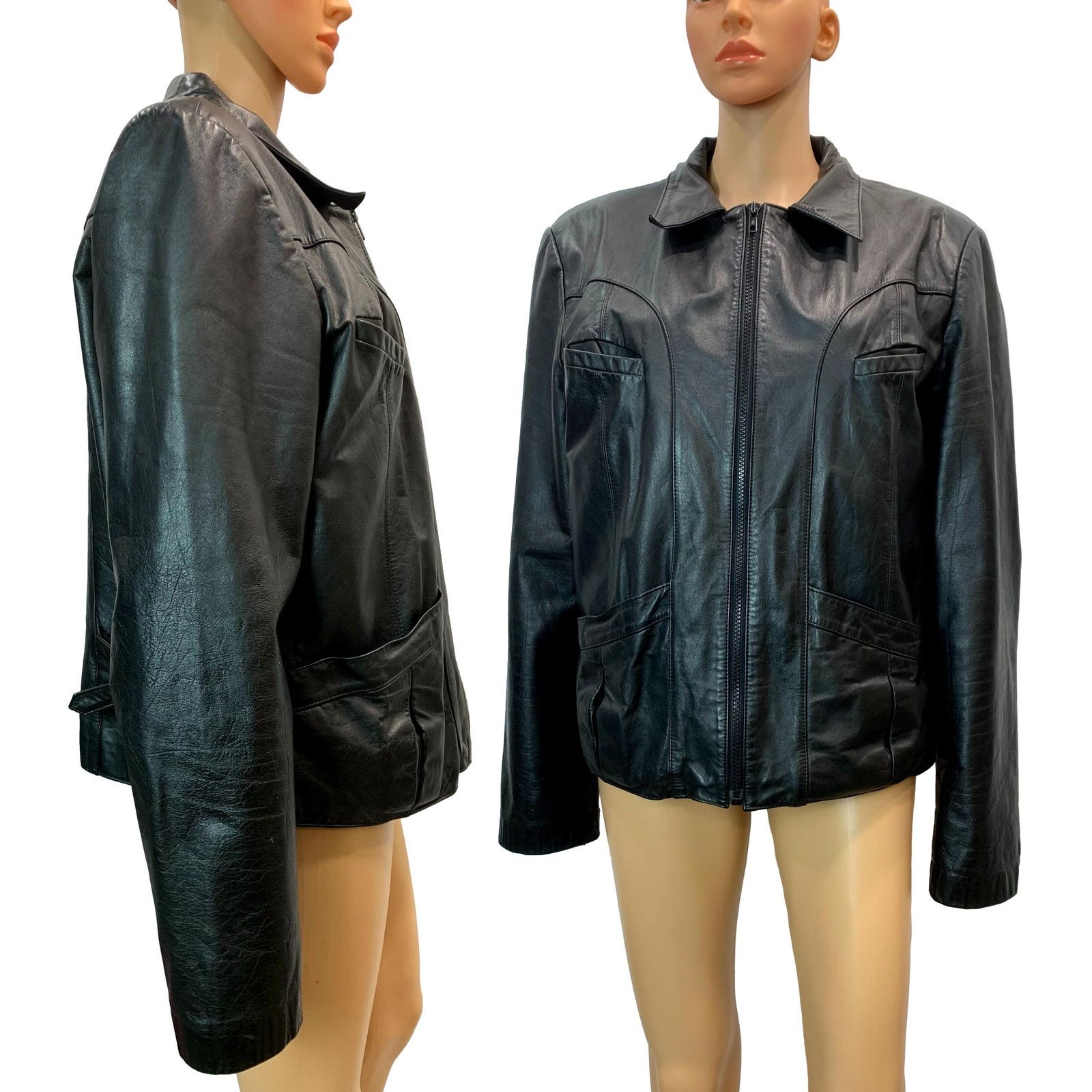 Genuine Leather × Vintage × Wilsons Leather 70s Black Leather Bomber Jacket - Faux Fur Zip Out Lining Size US M / EU 48-50 / 2 - 5 Thumbnail