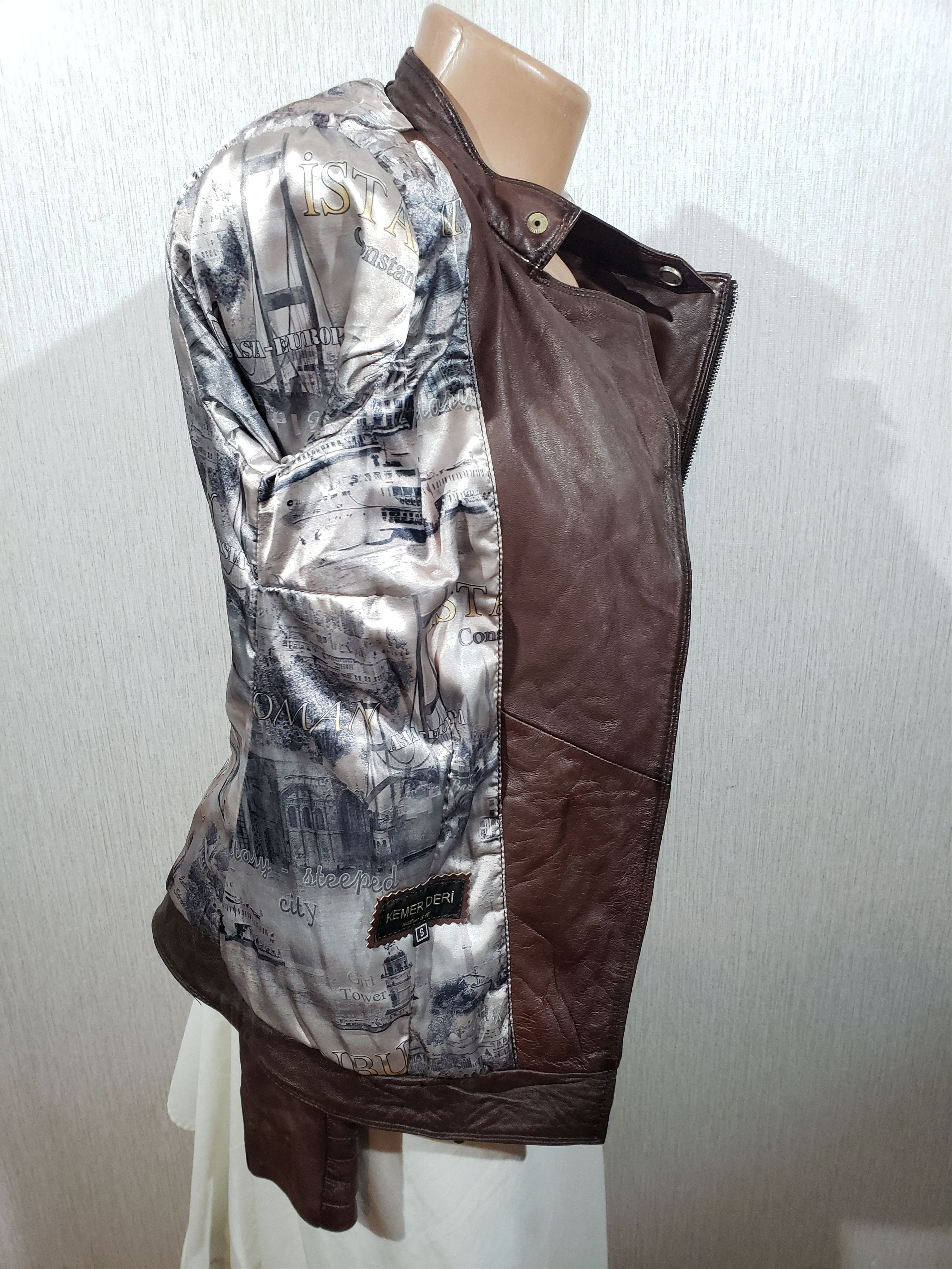 Designer Women's leather jacket made of genuine brown leather. Size S / US 4 / IT 40 - 8 Thumbnail