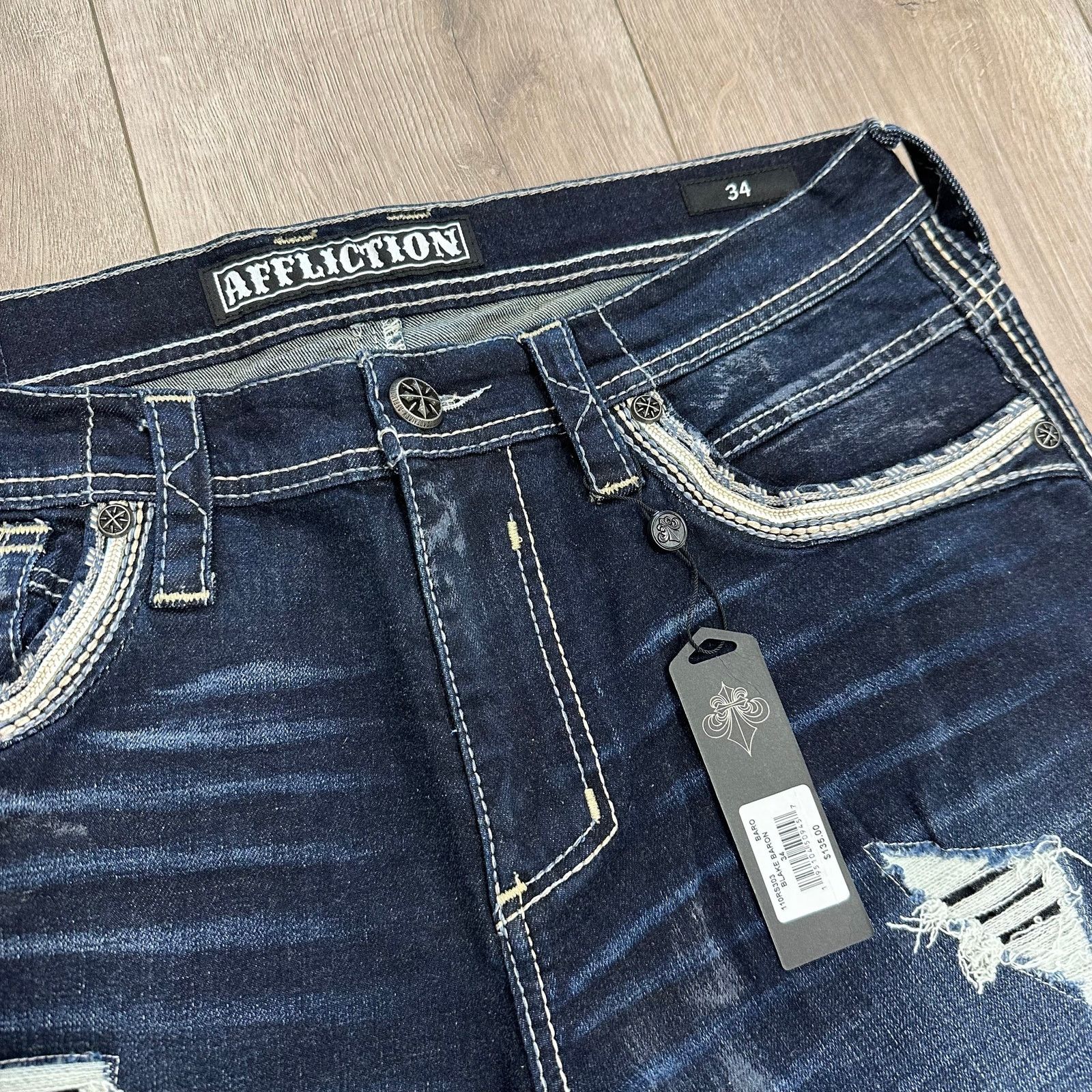 Affliction New Affliction Blake Baron Straight Denim Jeans size 34 B20 Size US 34 / EU 50 - 5 Thumbnail