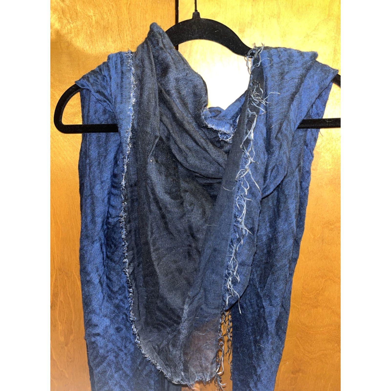 Vintage VINTAGE Alan Bilzerian Women's Square Shawl Wrap 52x56 Black Blue Cashmere Silk Modal Fringe Bohemian Art Festival Size ONE SIZE - 2 Thumbnail
