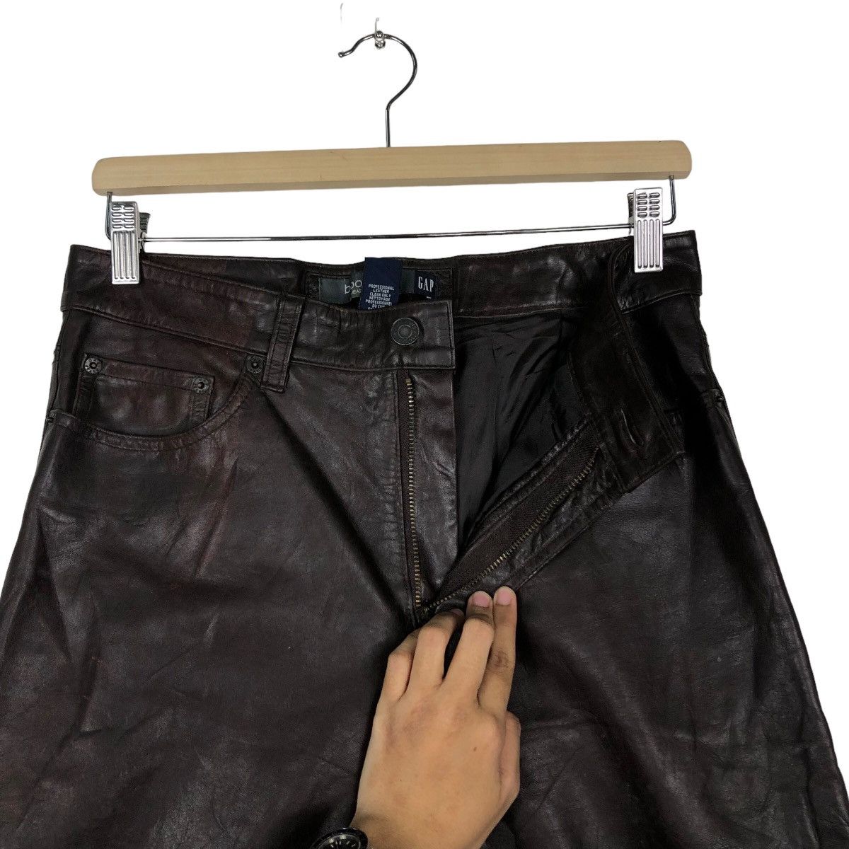 Genuine Leather 🔥Rich Brown Leather Biker Jacket Gap Inspire Issey Miyake Size US 30 / EU 46 - 11 Thumbnail