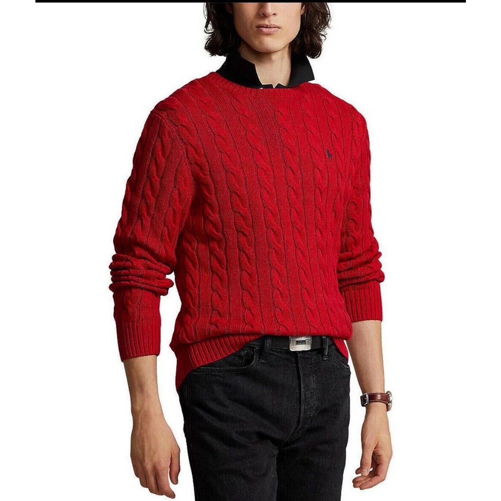 Polo Ralph Lauren NWT Polo Ralph Lauren Red Cotton Cable Knit Crewneck Sweater Size US XL / EU 56 / 4 - 1 Thumbnail