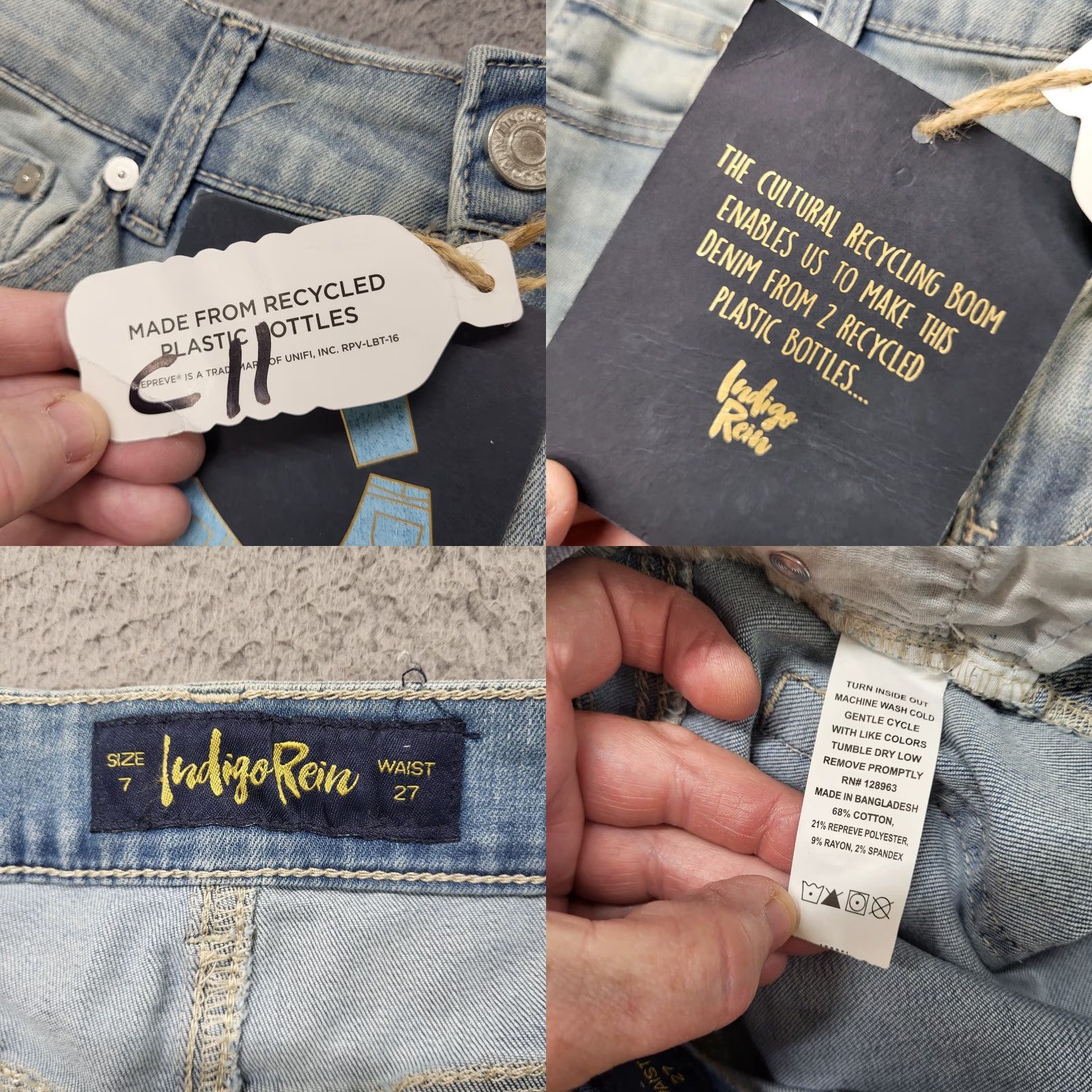 Vintage INDIGO REIN Jeans Women's 7/27 Distressed High Rise Crop Blue Wash Slim 5-Pocket 27x7 Denim Size 28" / US 6 / IT 42 - 9 Thumbnail