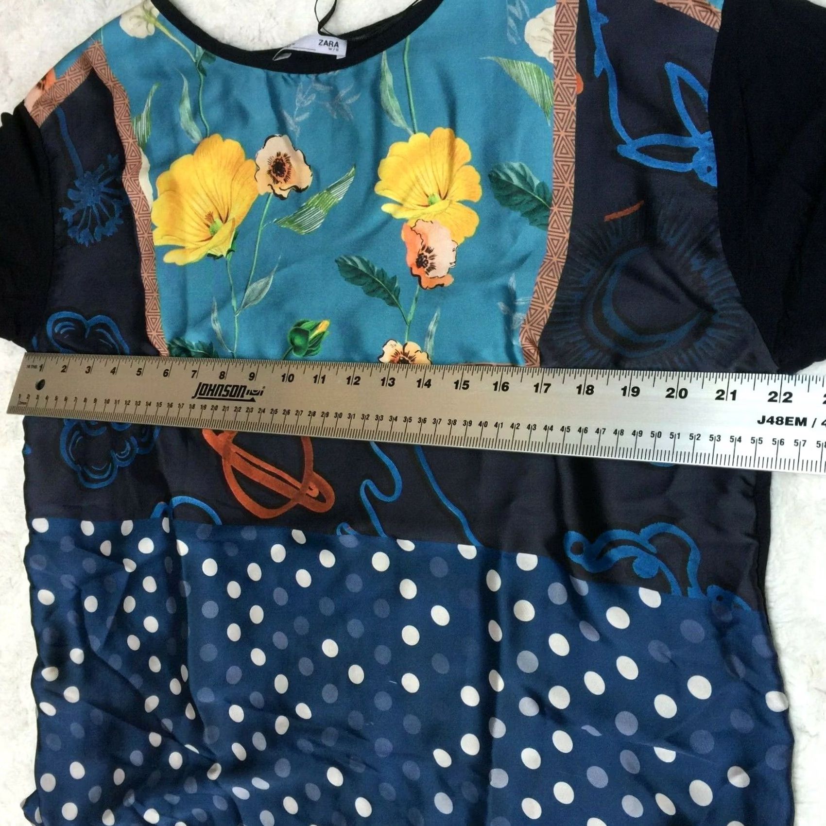 Zara Zara W/B Women's Multicolor Floral Polka Dot Short Sleeve Tunic Top L Size L / US 10 / IT 46 - 6 Thumbnail