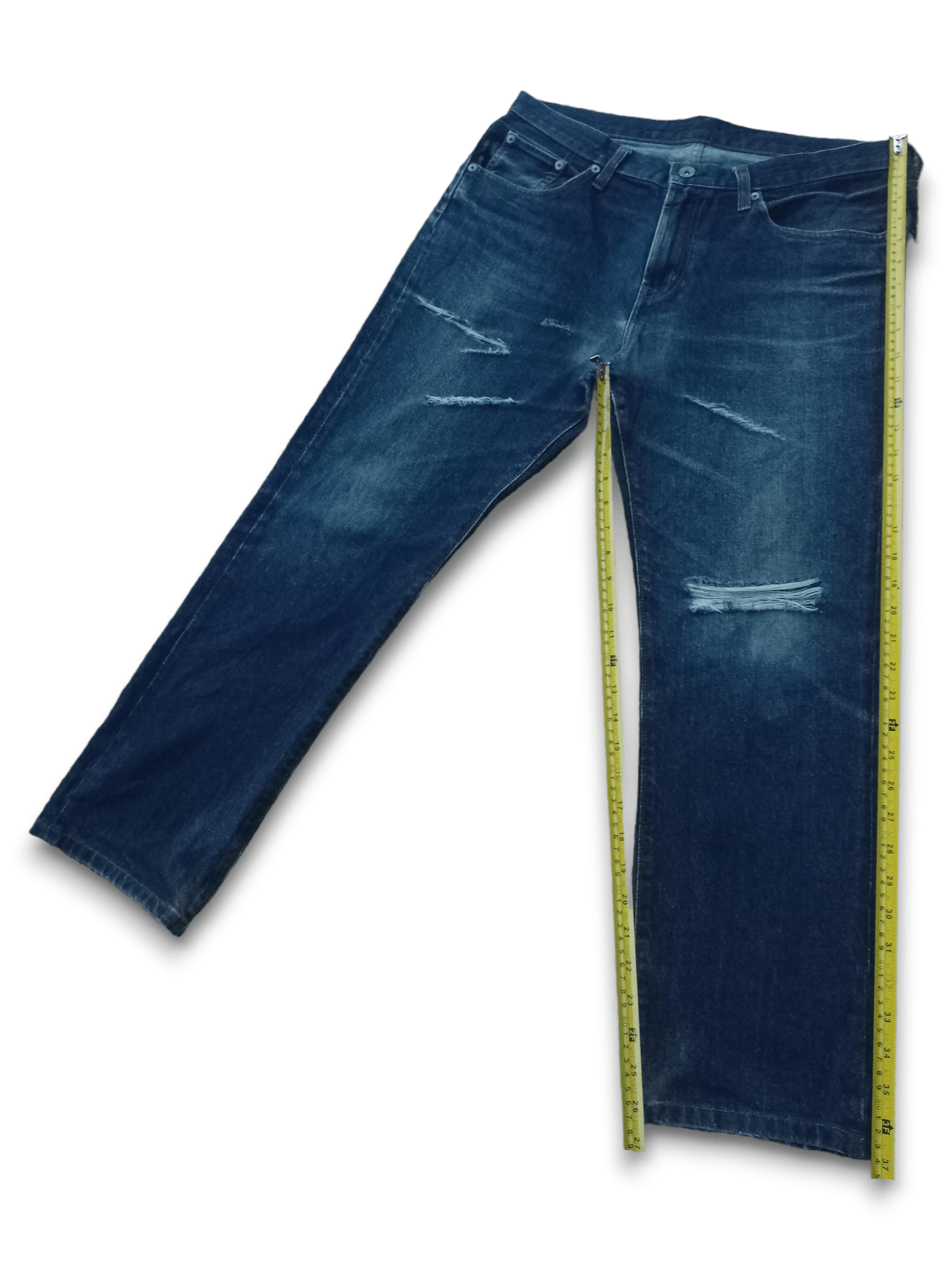 GU × Japanese Brand Vintage Japanese Gu Blue Wash Distressed Jeans 34x27 Size US 34 / EU 50 - 9 Thumbnail