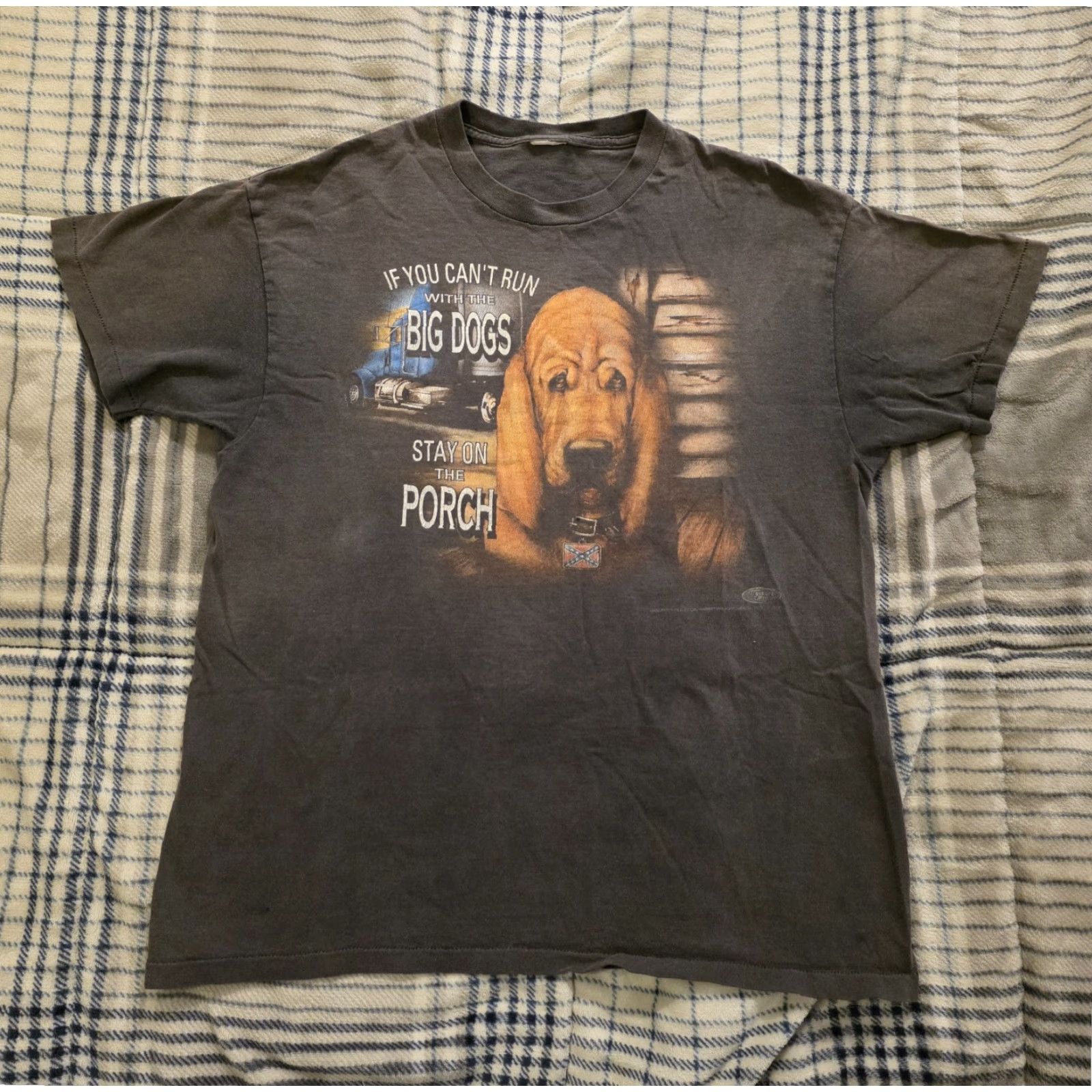 VINTAGE 3D Emblem Truckers Only Big Dogs T-Shirt Gray L Men Short Sleeve Crew Neck 90s Biker Grunge Animals Cotton Classic