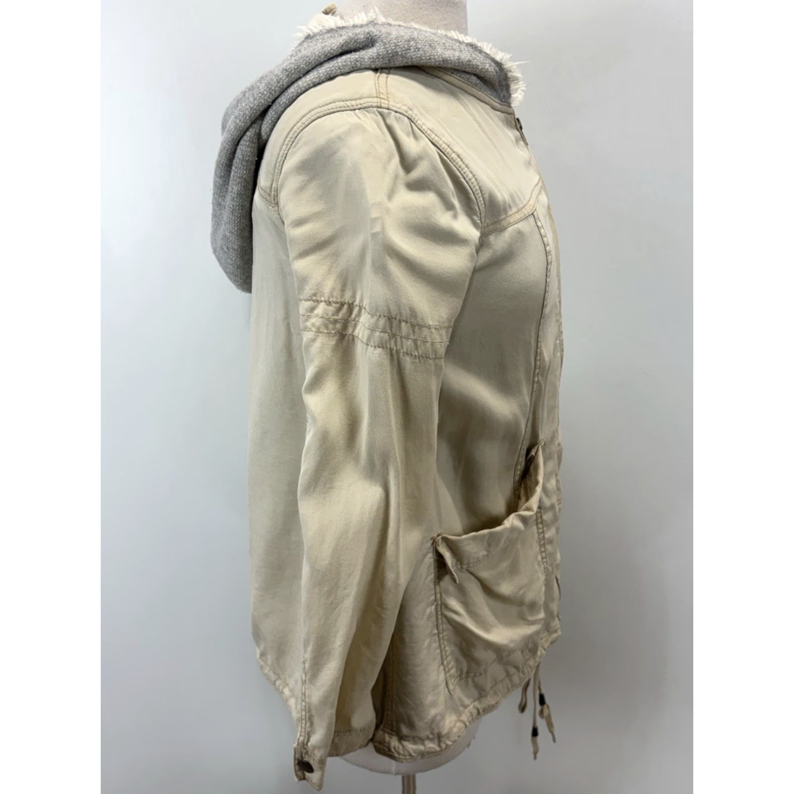 Free People Free People Jacket Adult XS Beige Hooded Lightweight Lined Tencel Utility Bohemian Full Zip Pockets Womens Size XS / US 0-2 / IT 36-38 - 4 Thumbnail